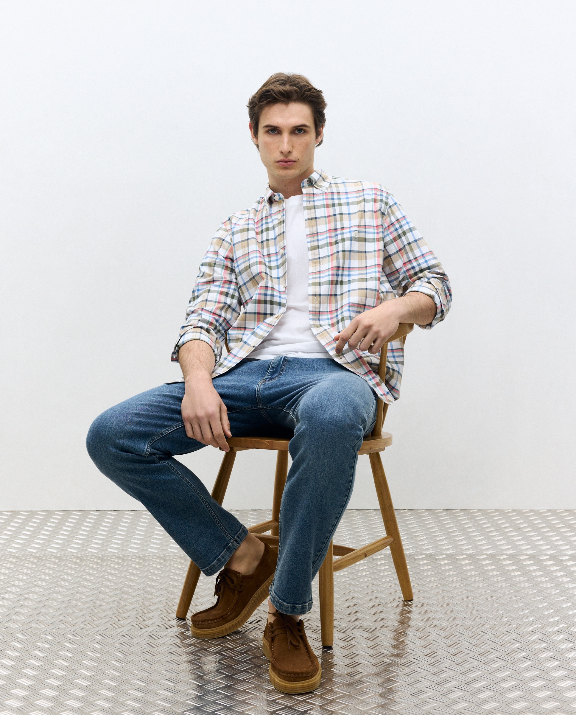 Imagem 0 de Camisa Casual Oxford aos Quadrados Classic Fit - Multicolor