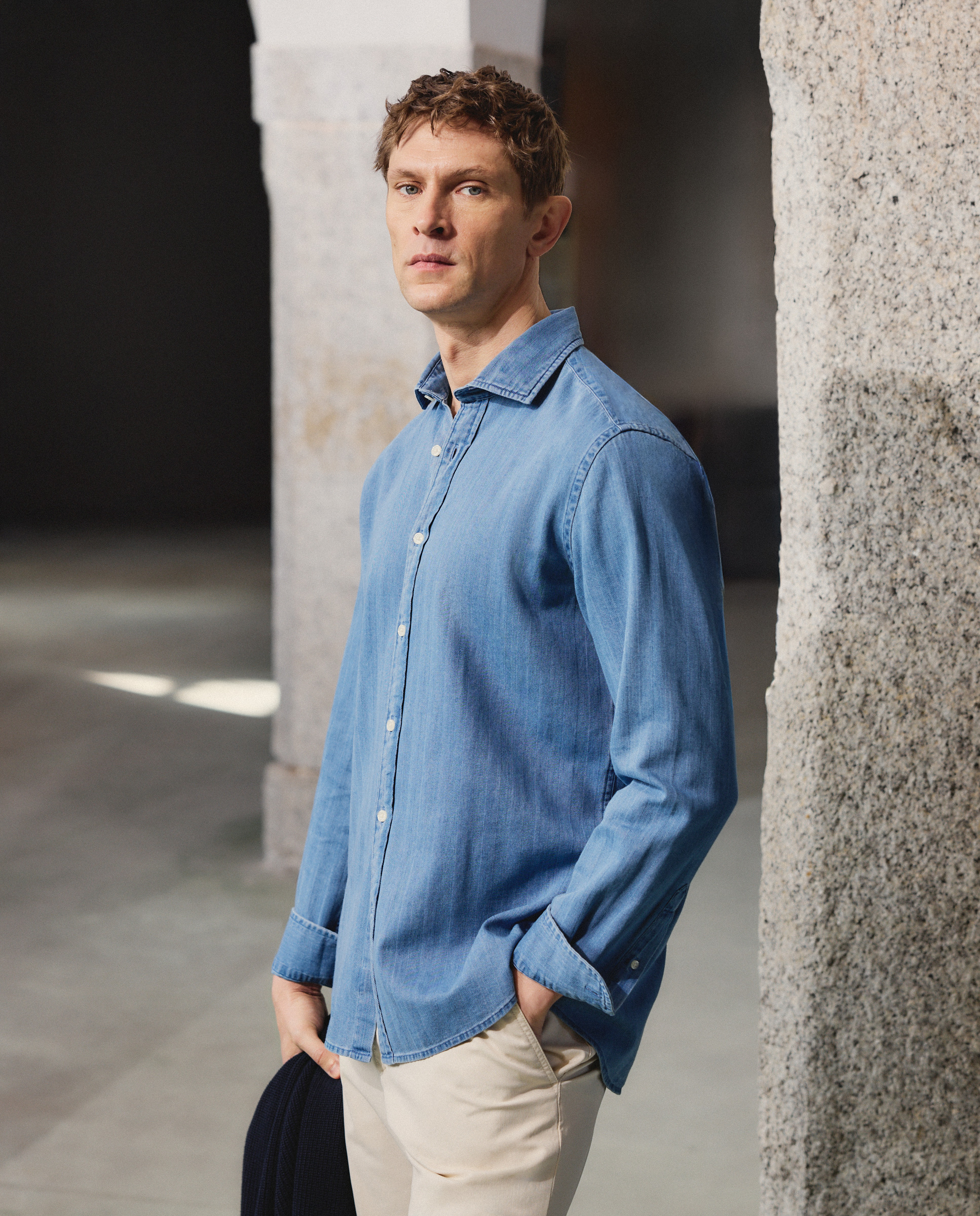 Imagem 0 de Camisa Casual de Ganga com Manga Comprida