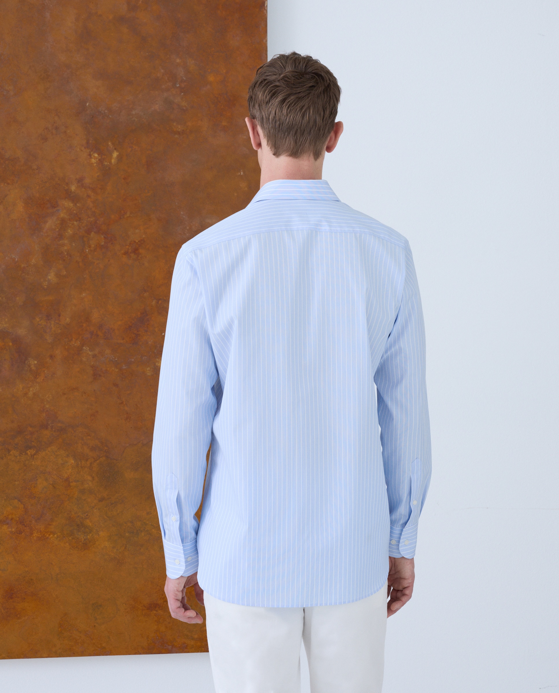 Camisa Formal de Algodão Egípcio com Manga Comprida Azul-3