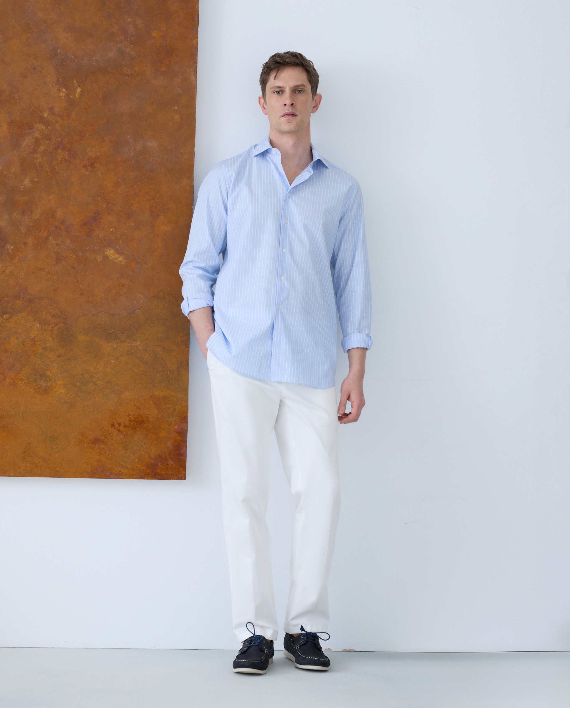 Camisa Formal de Algodão Egípcio com Manga Comprida Azul-2