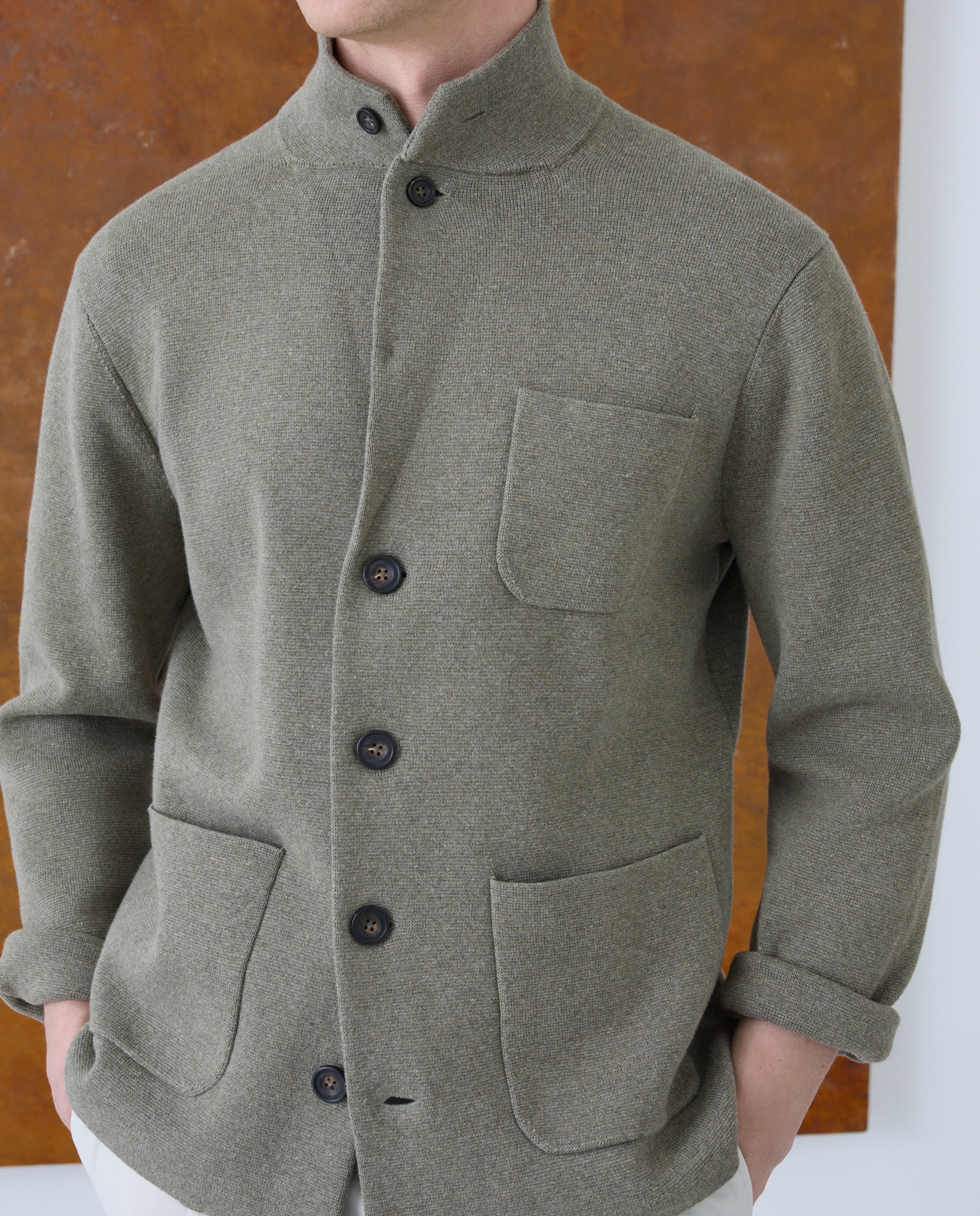 Cardigan de Algodão e Linho com Botões Verde-claro-3