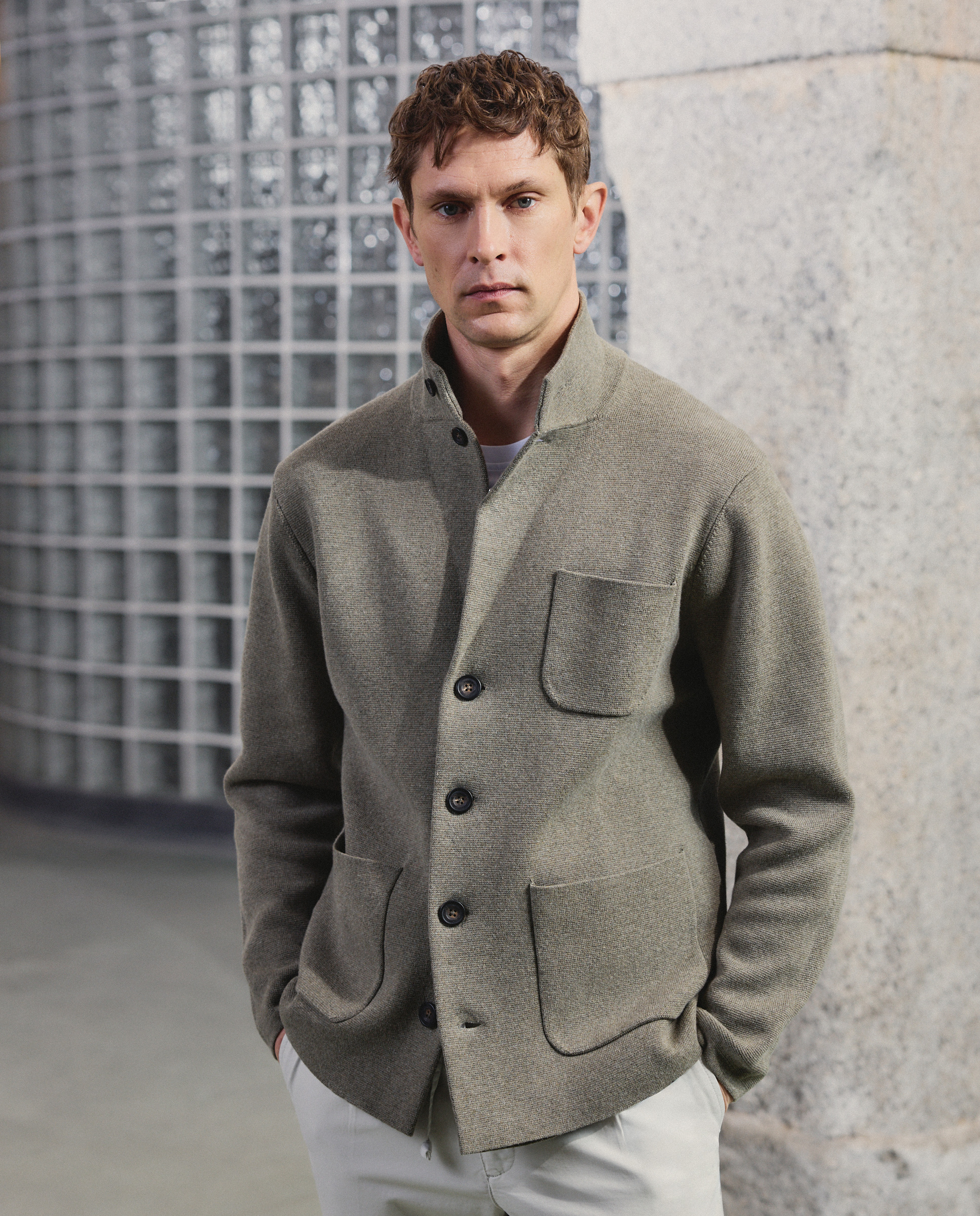 Cardigan de Algodão e Linho com Botões Verde-claro-1