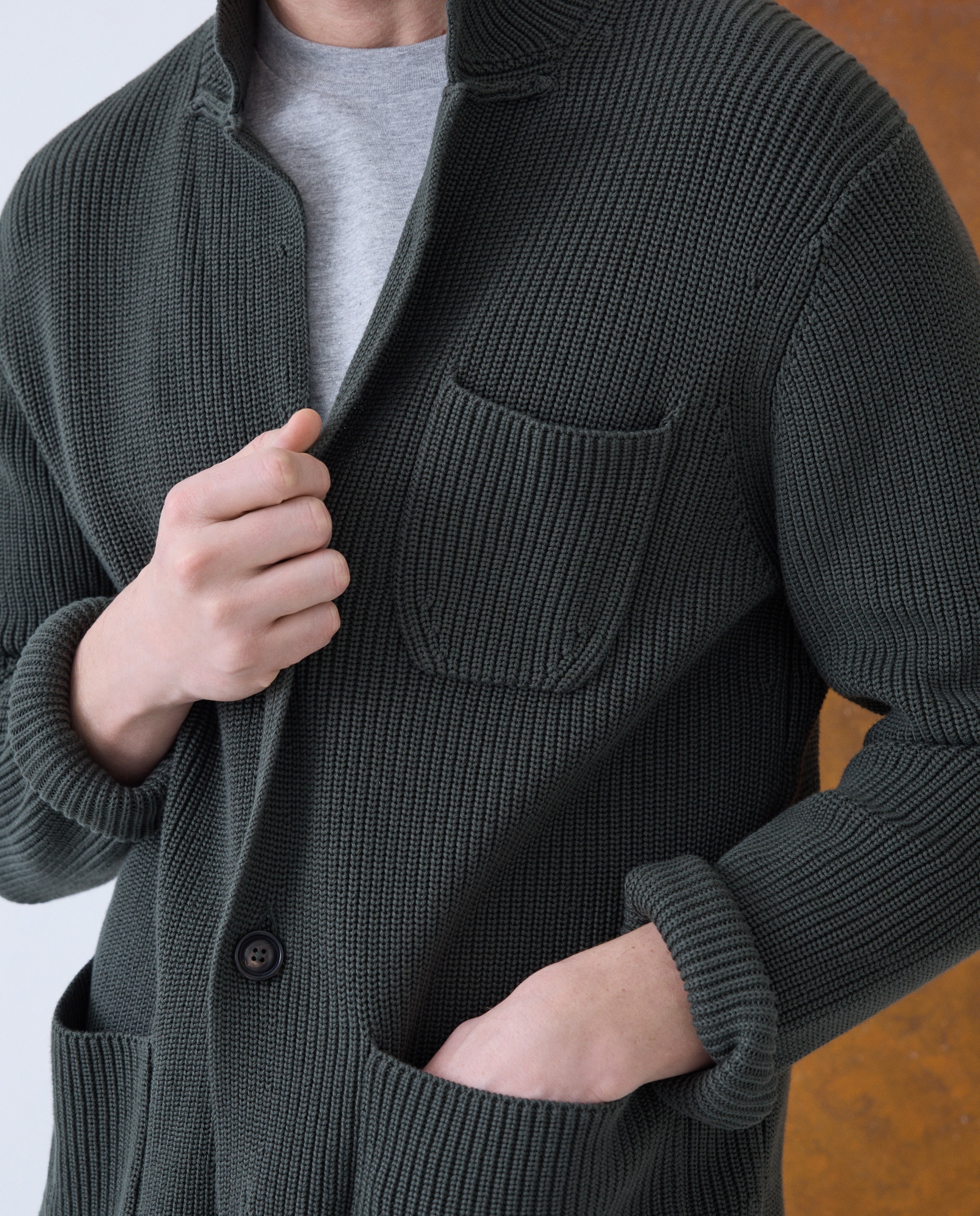 Cardigan de Malha Inglesa com Botões e Gola de Lapela Verde-escuro-3