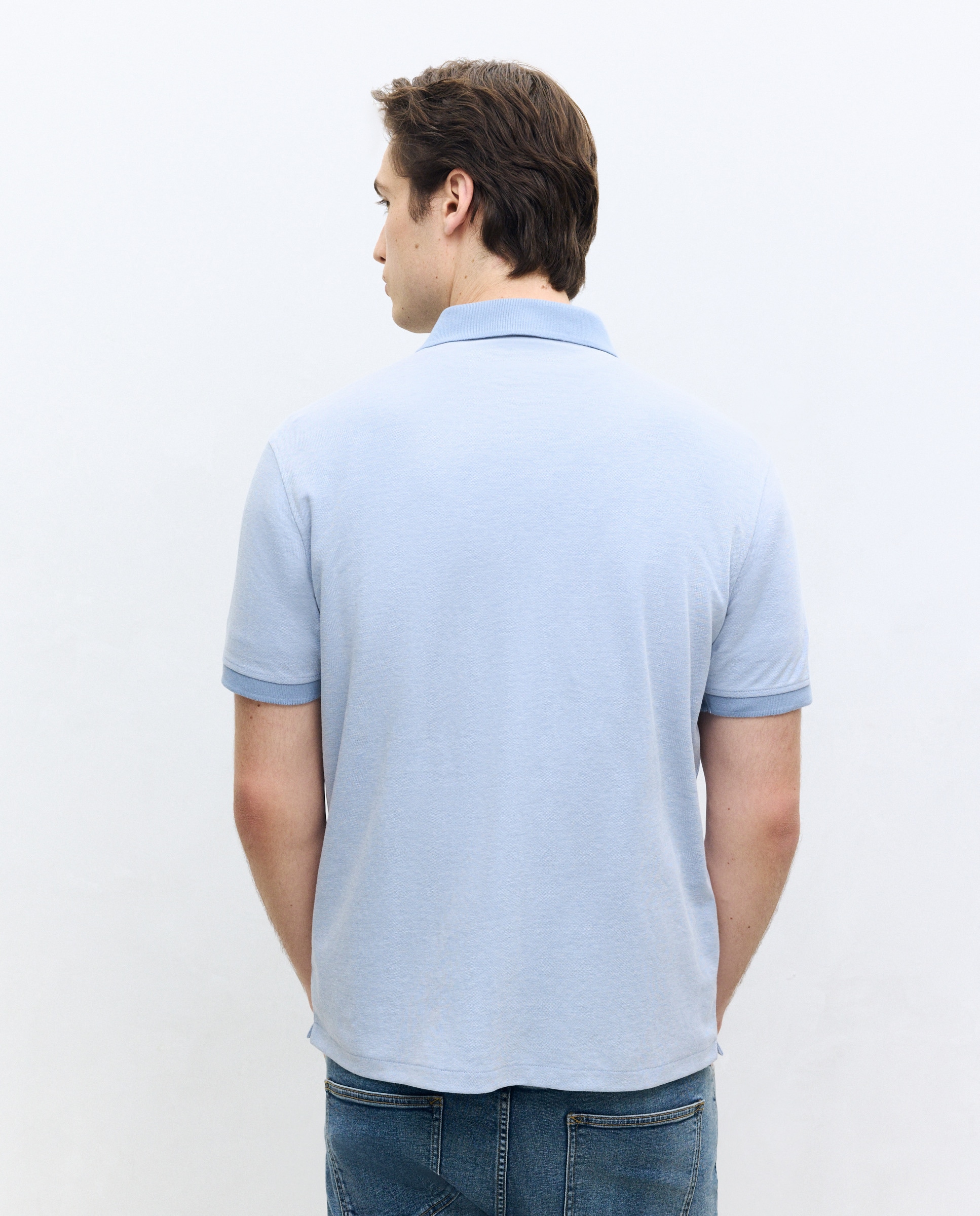 Polo Oxford de Manga Curta 410 Azul Claro-4