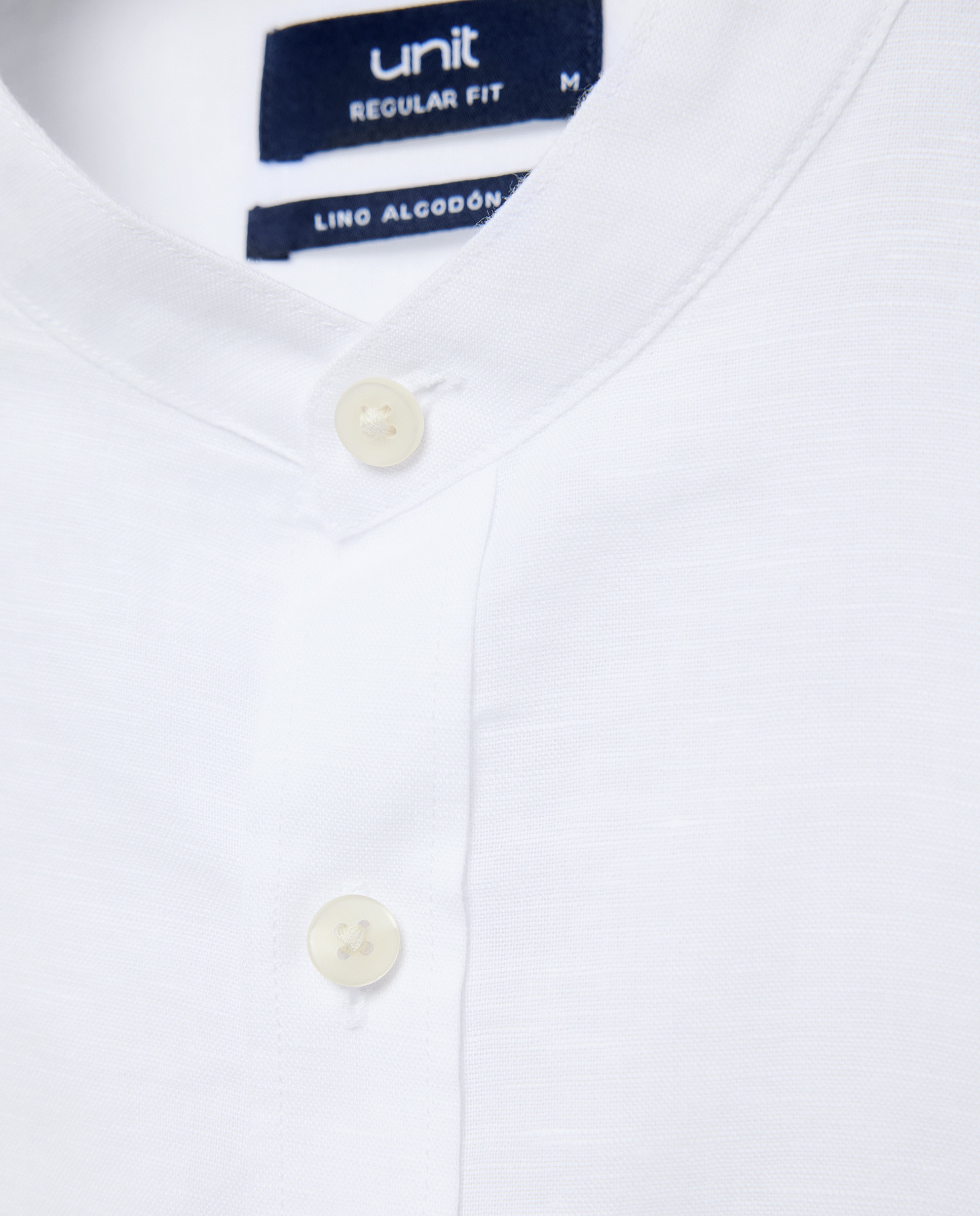 Camisa sport hombre lino y algodón lisa cuello mao Blanco-5