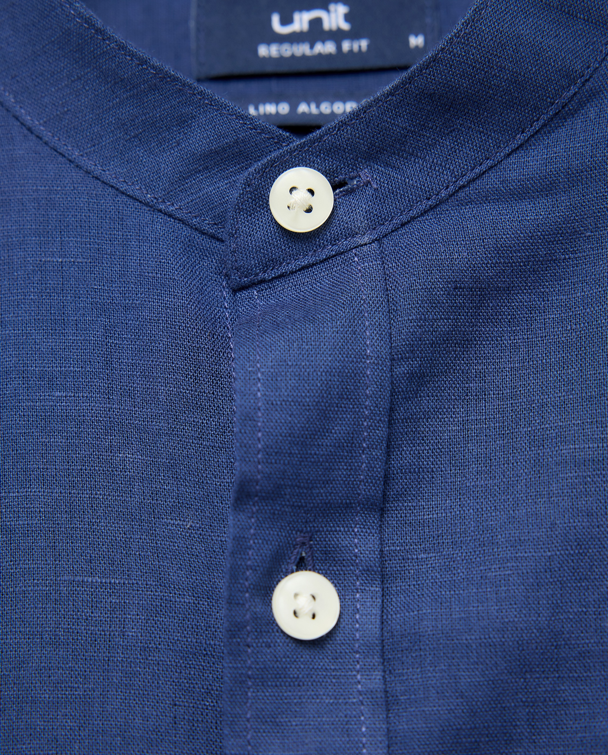 Camisa sport hombre lino y algodón lisa cuello mao Azul marino-5