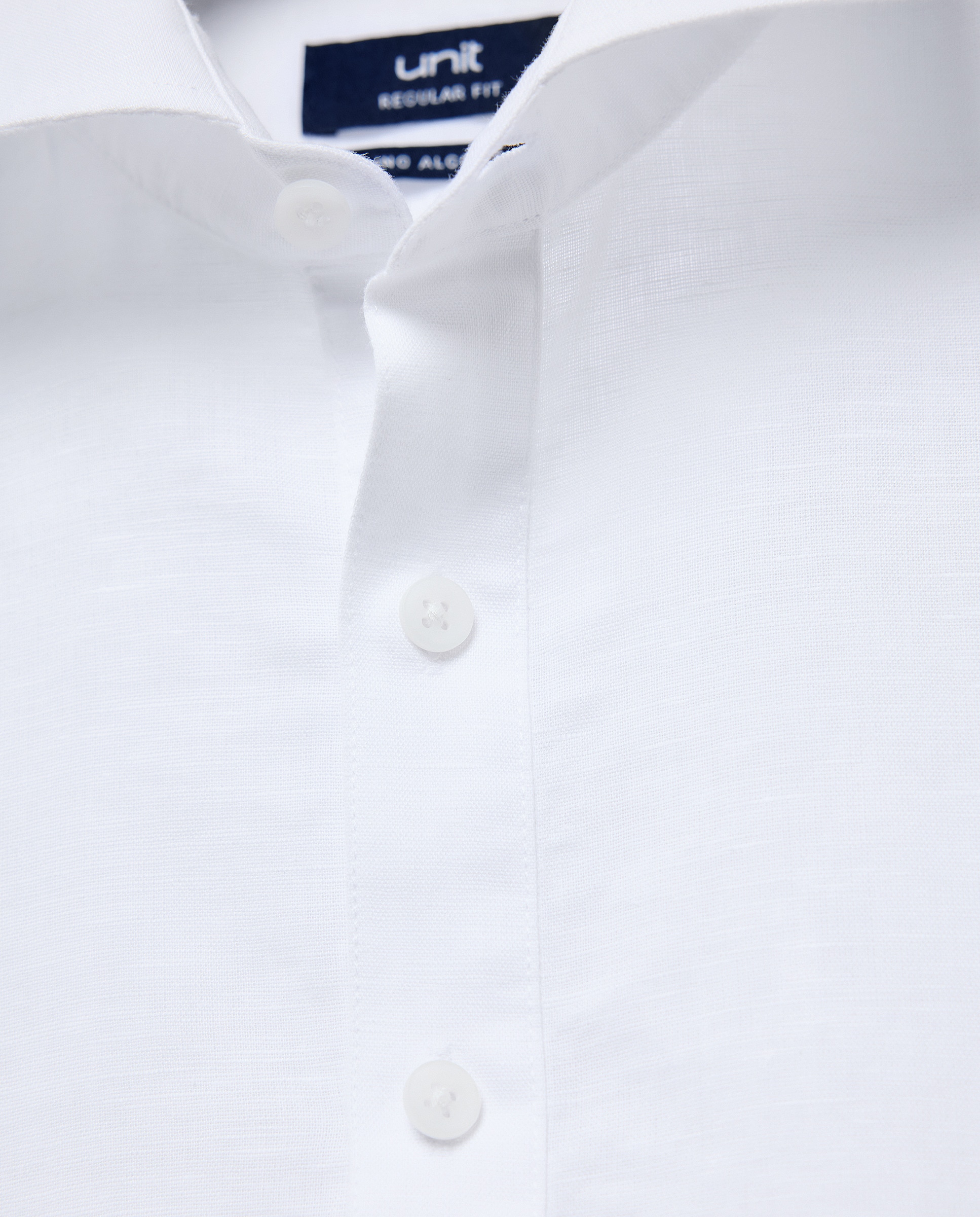 Camisa polera sport hombre lino y algodón lisa Blanco-5