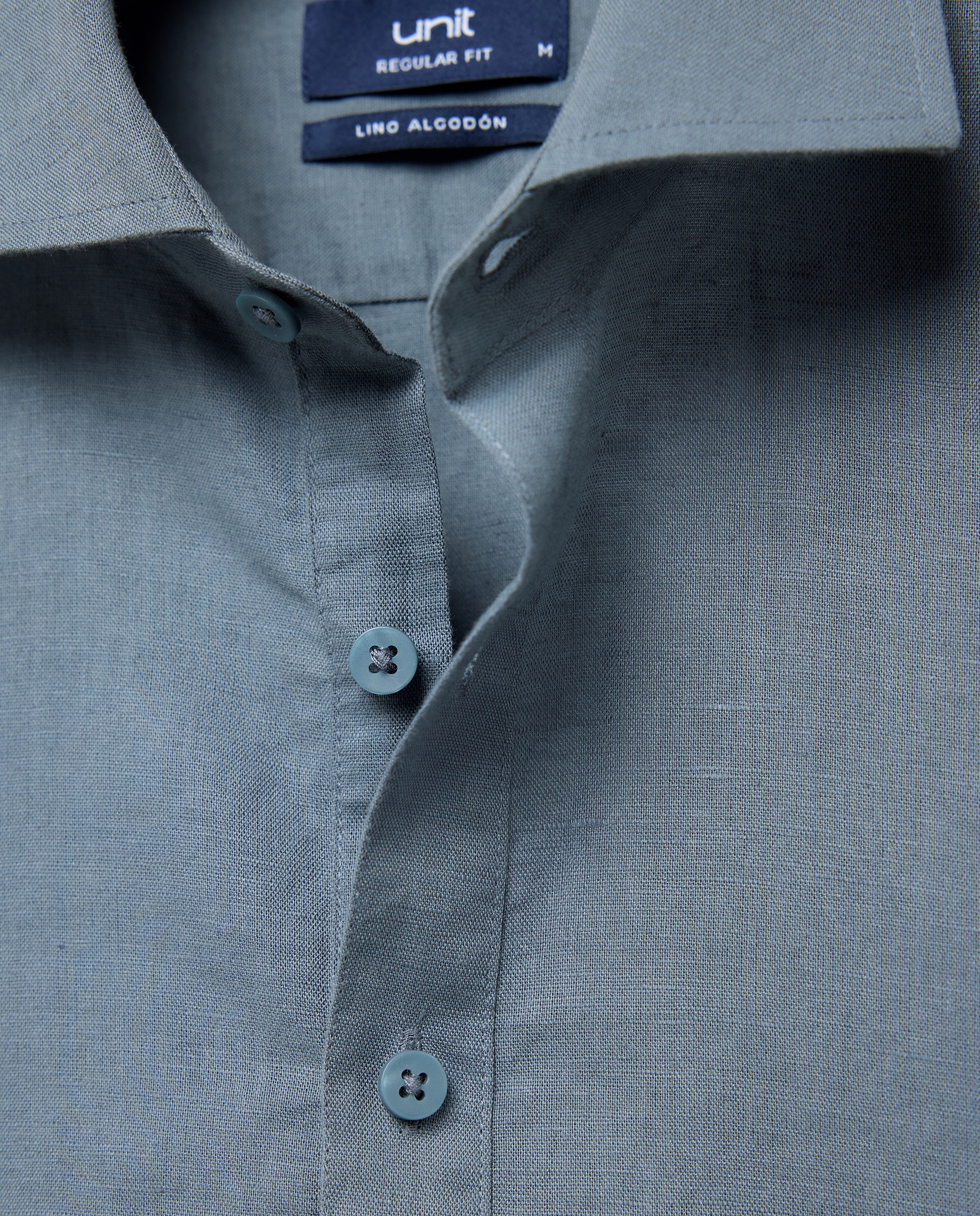 Camisa polera sport hombre lino y algodón lisa 400 Azul-5