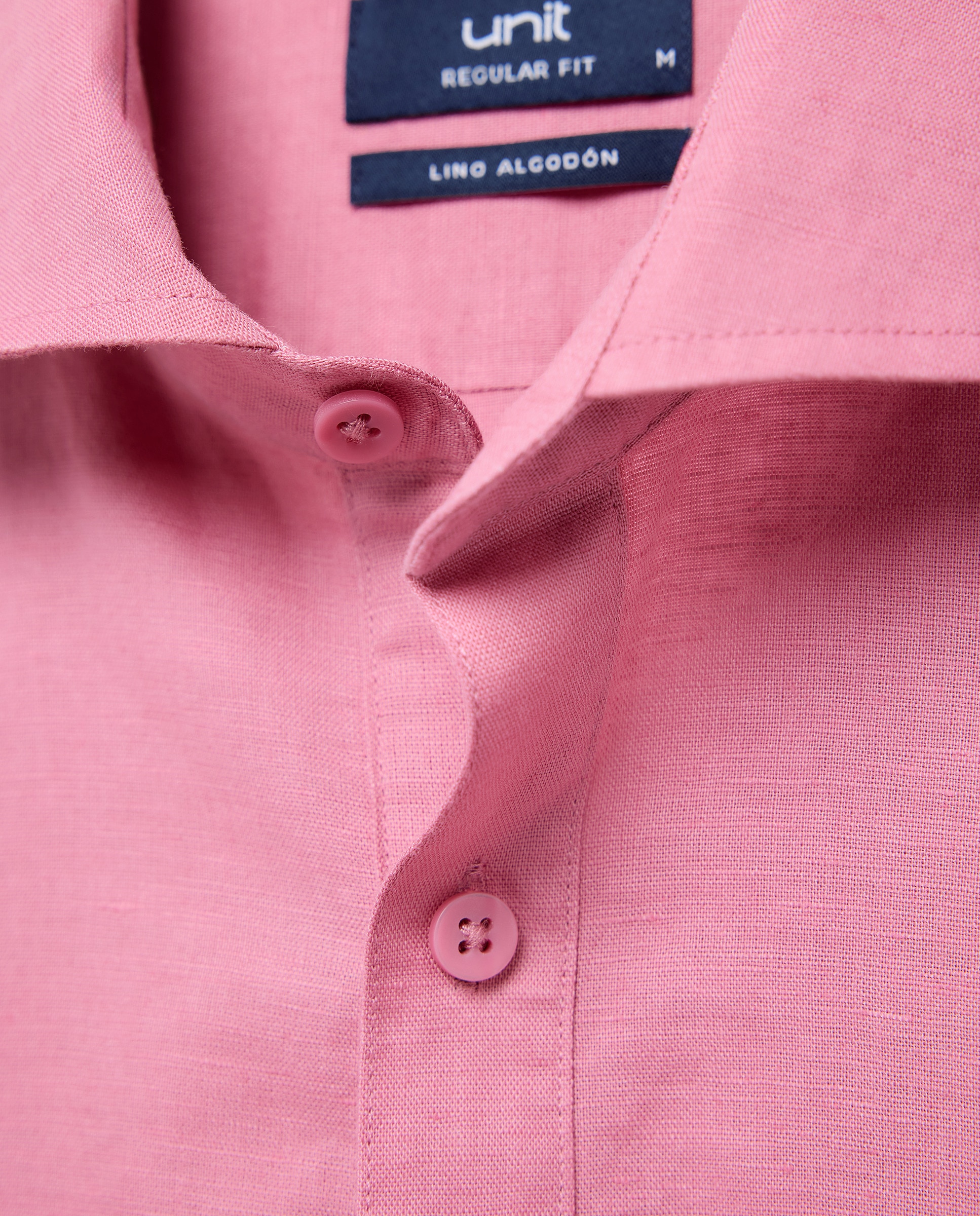 Camisa polera sport hombre lino y algodón lisa 200 Rosa-5