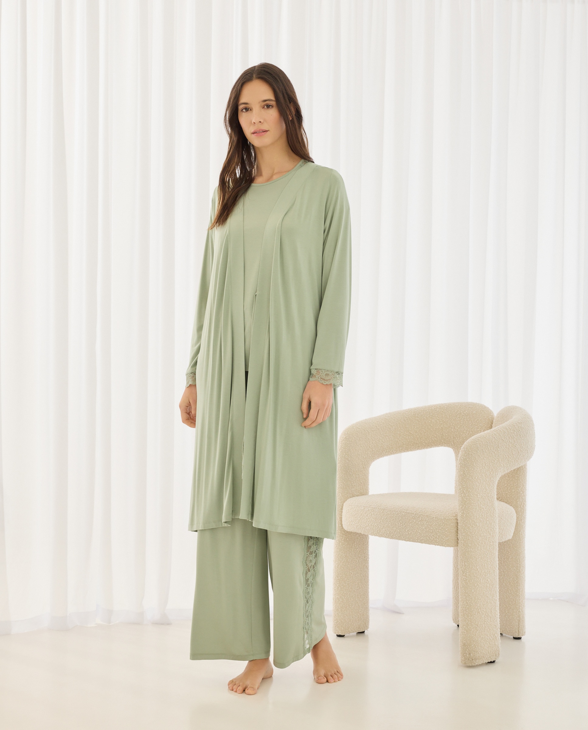 Robe de Viscose Liso Verde-1