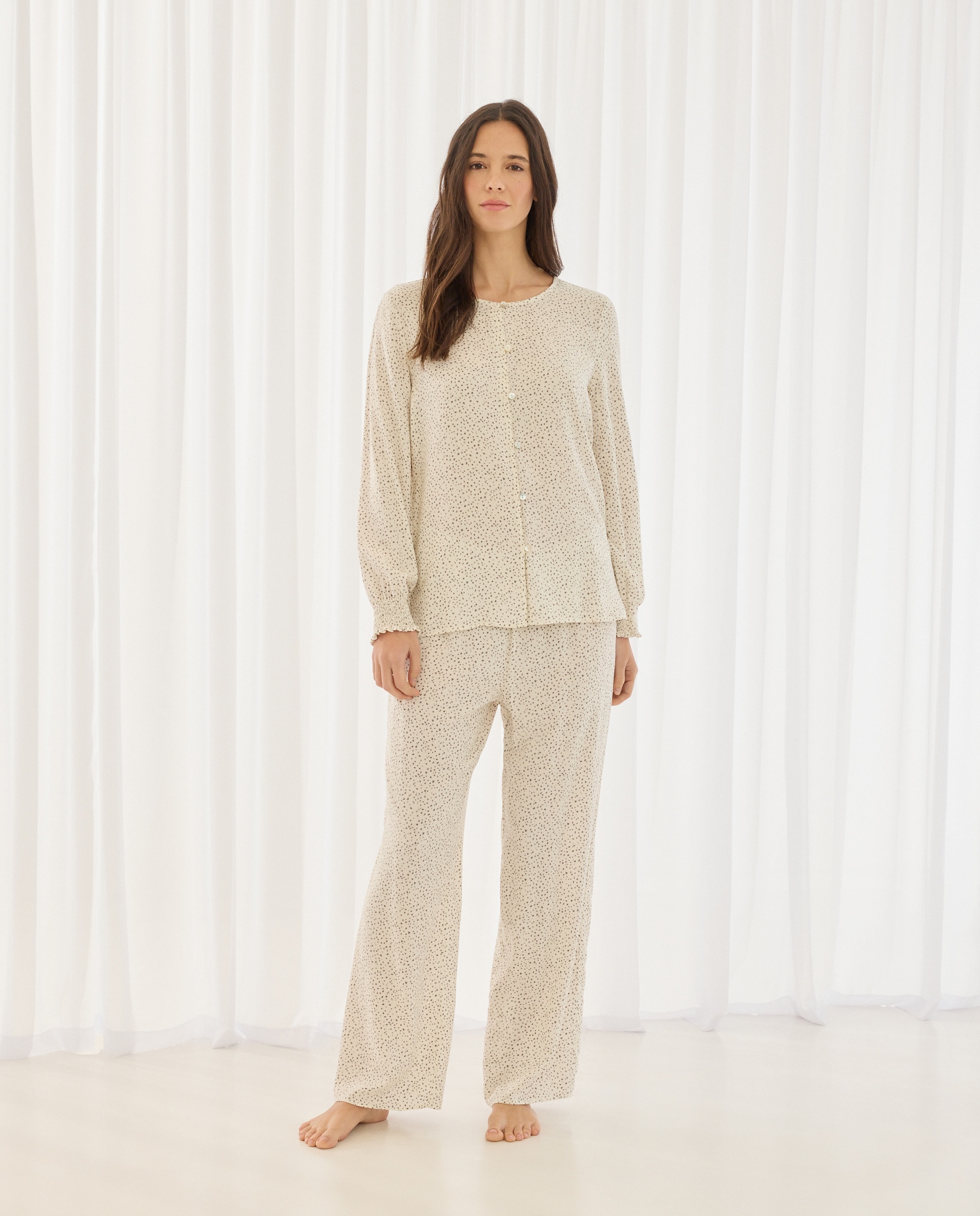 Pijama com Estampado Floral e Mangas em Balão Rice Paper-1