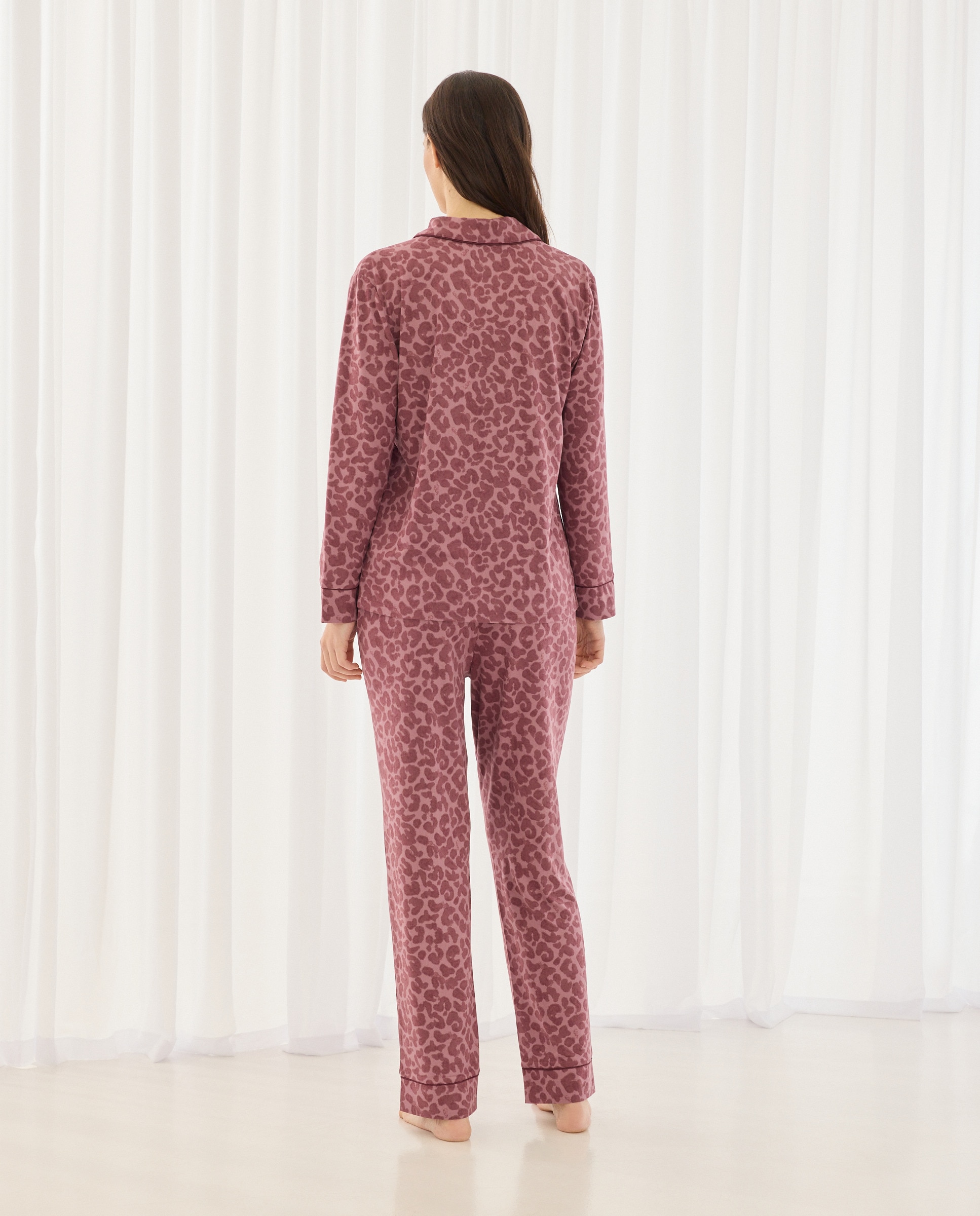 Pijama Camiseiro Estampado Rosa-2