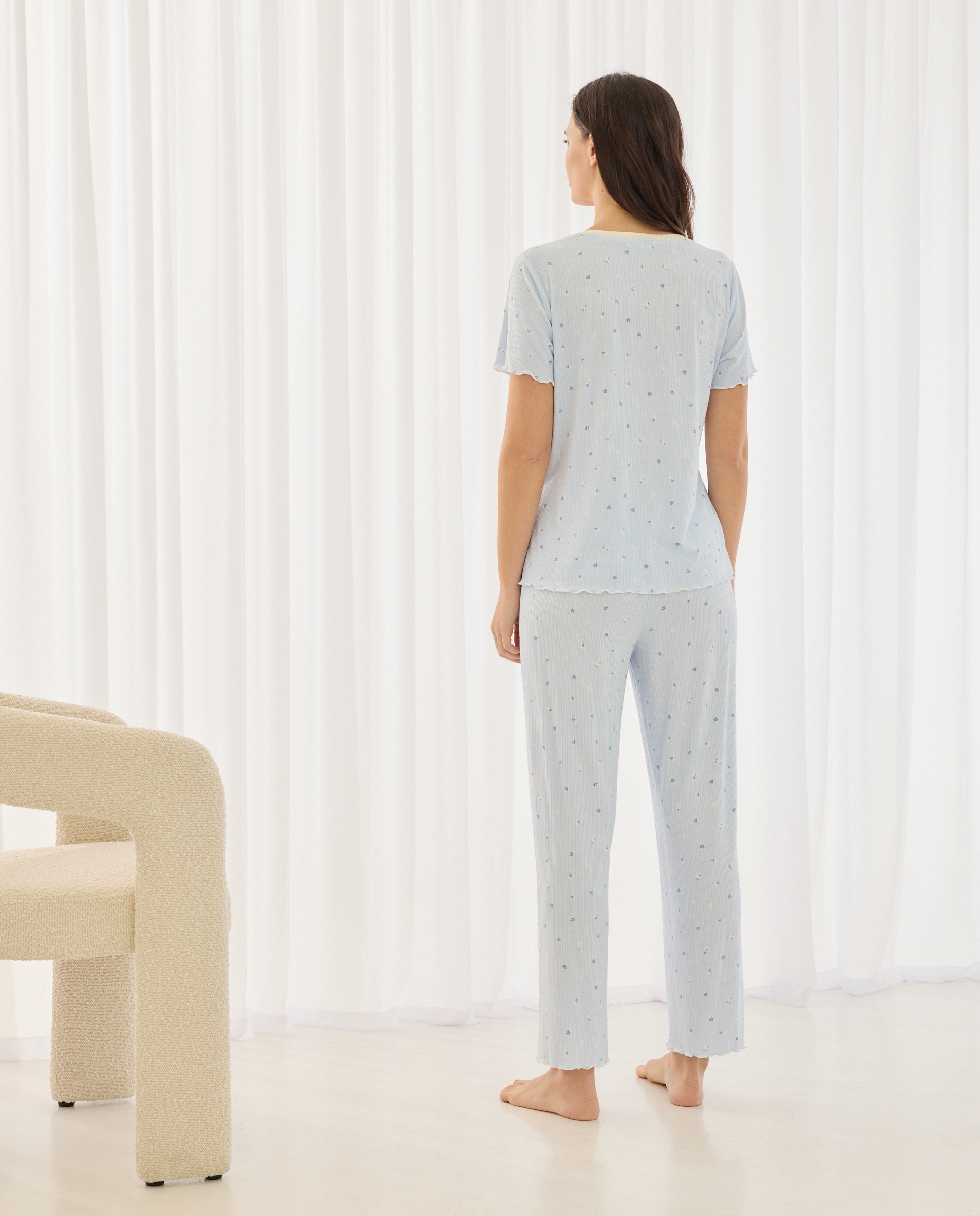 Pijama Liso com Decote em Bico 400 Azul-2