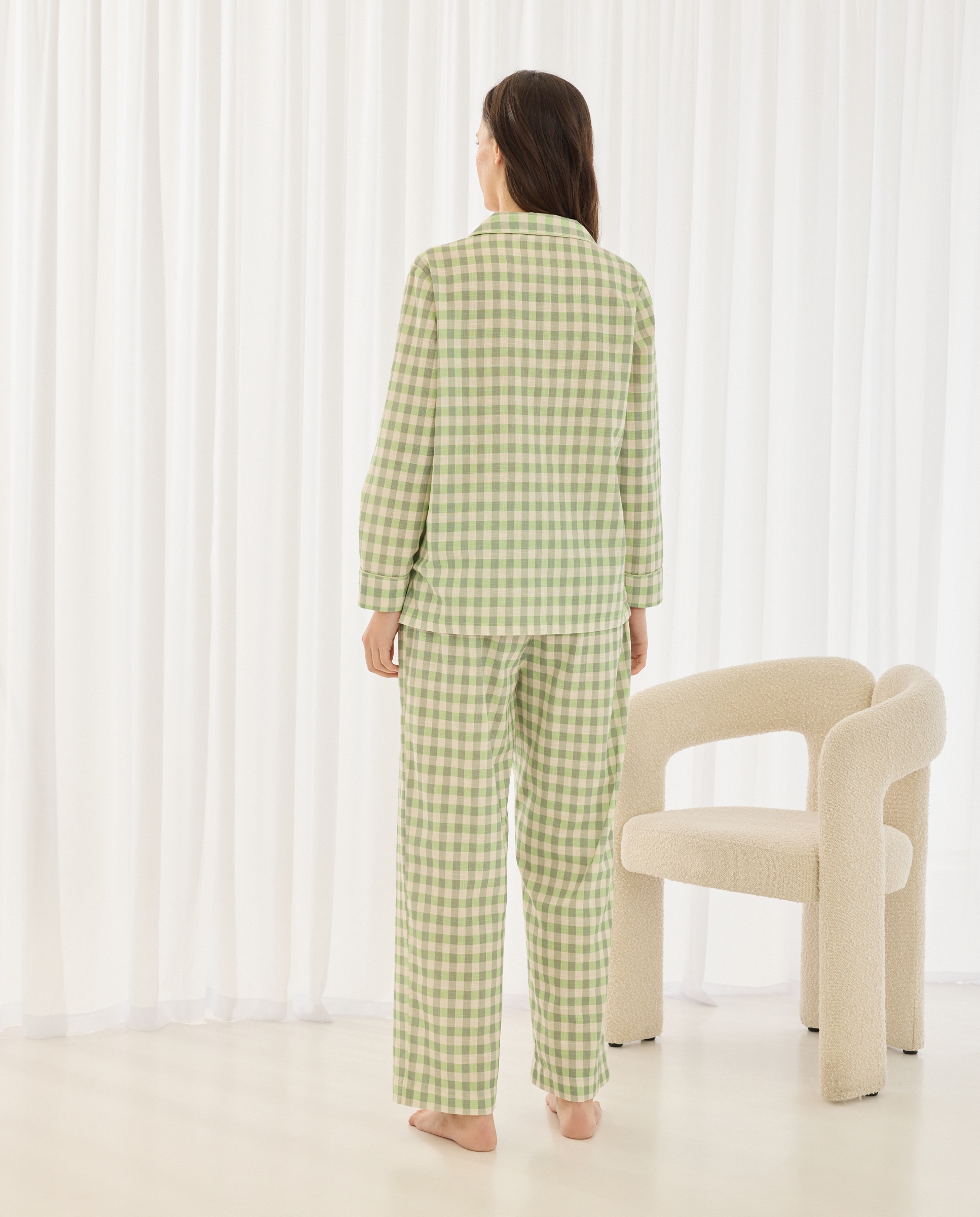 Pijama Camiseiro aos Quadrados Vichy Verde-2