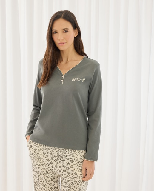 Imagem 0 de Camisola de Pijama com Detalhes de Piconela