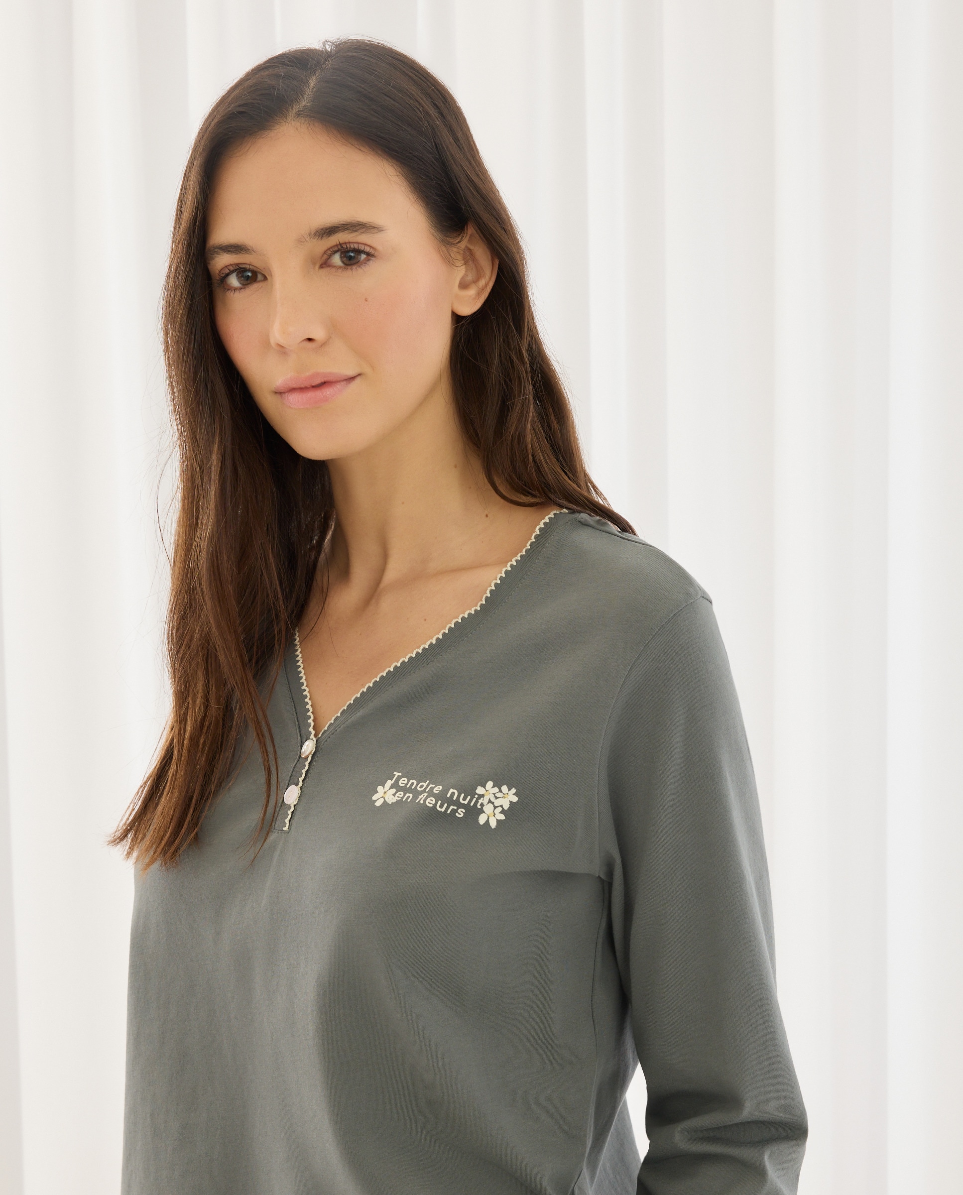 Camisola de Pijama com Detalhes de Piconela 830 Antracite-4