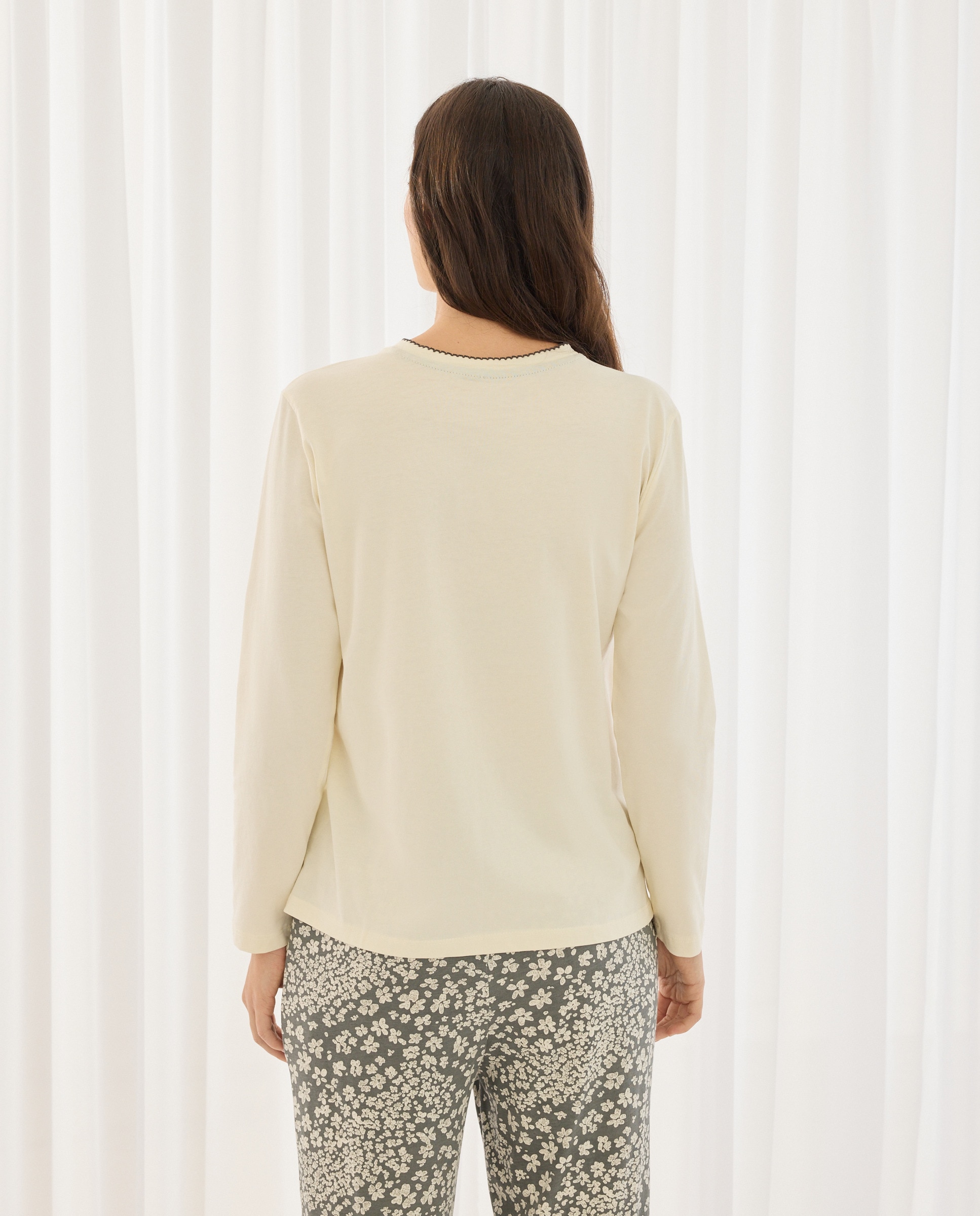 Camisola de Pijama com Detalhes de Piconela Rice Paper-3