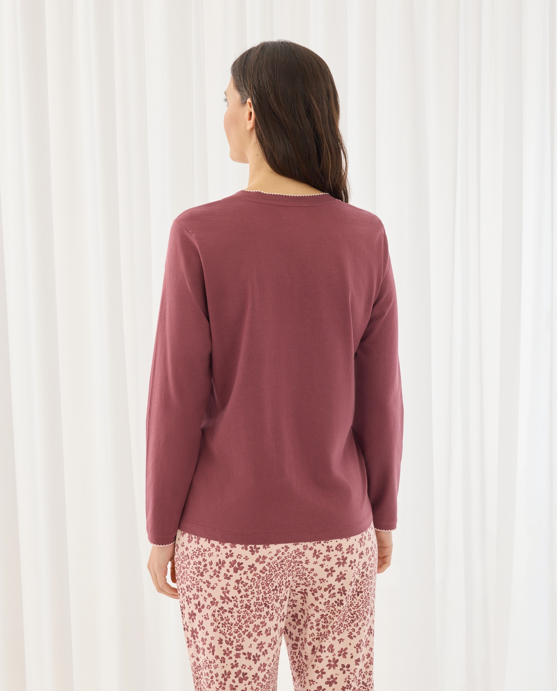 Camisola de Pijama com Detalhes de Piconela Ameixa-3