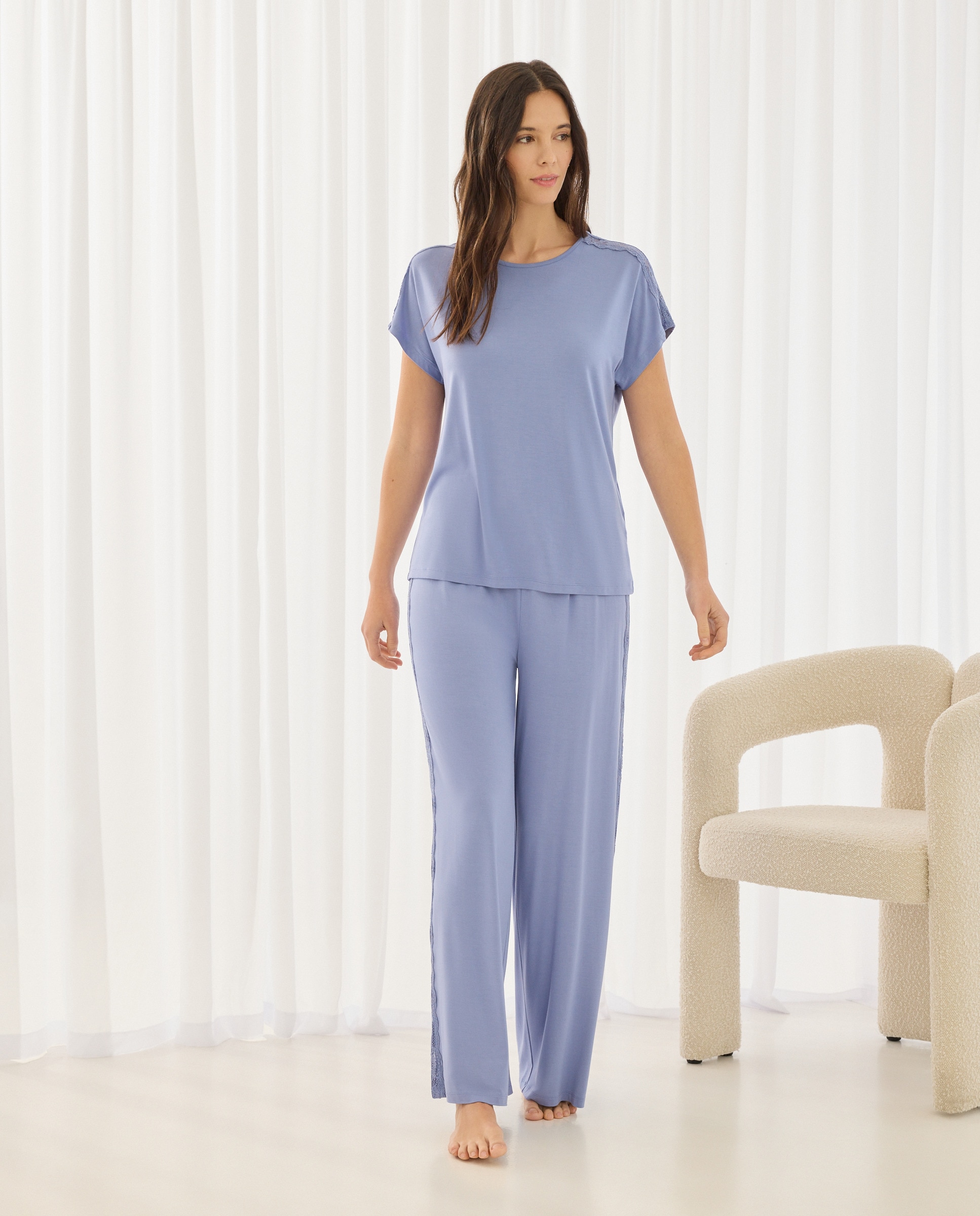 T-shirt de Viscose Lisa 400 Azul-2