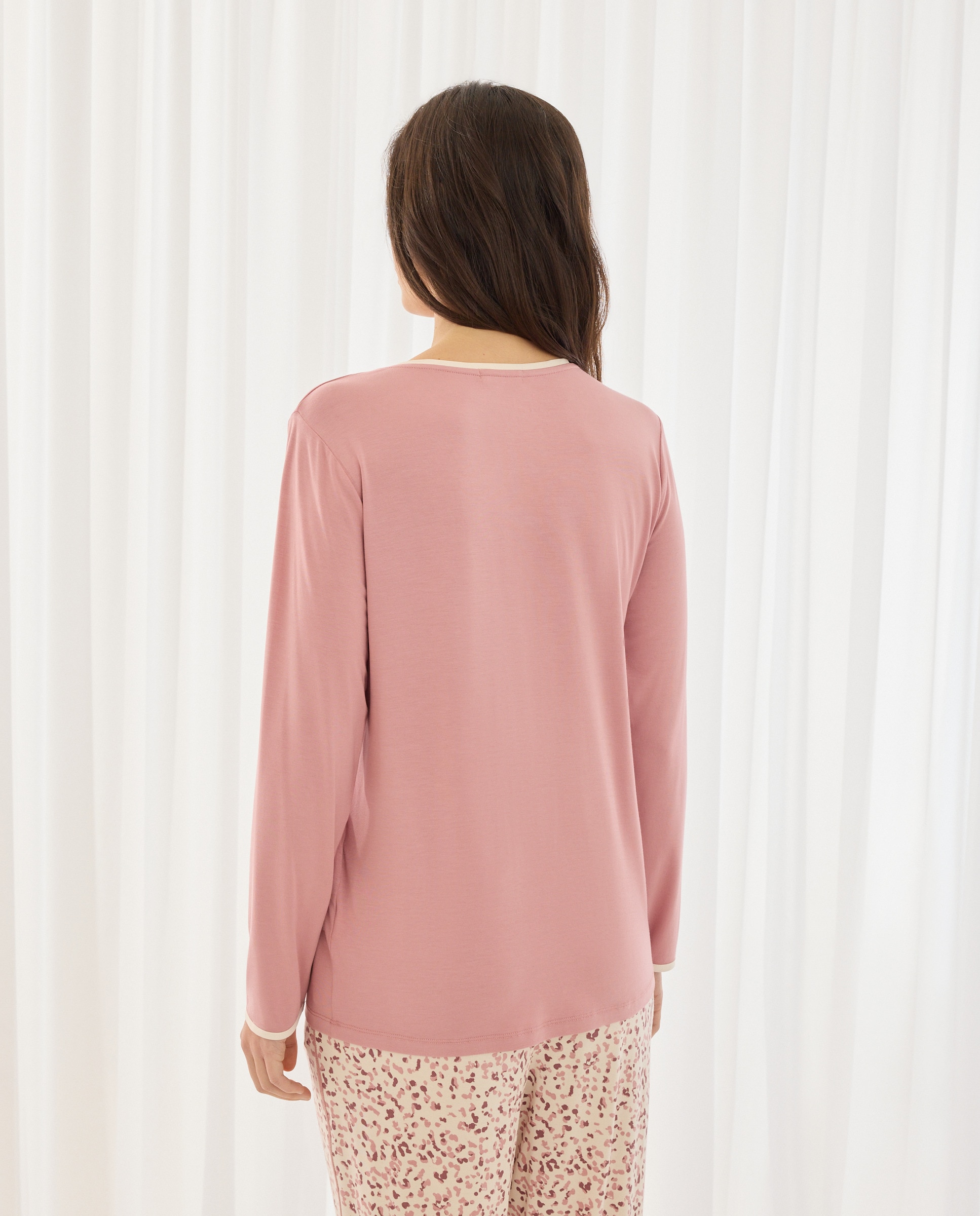 Camisola de Pijama com Estampado Floral Rosa-claro-3