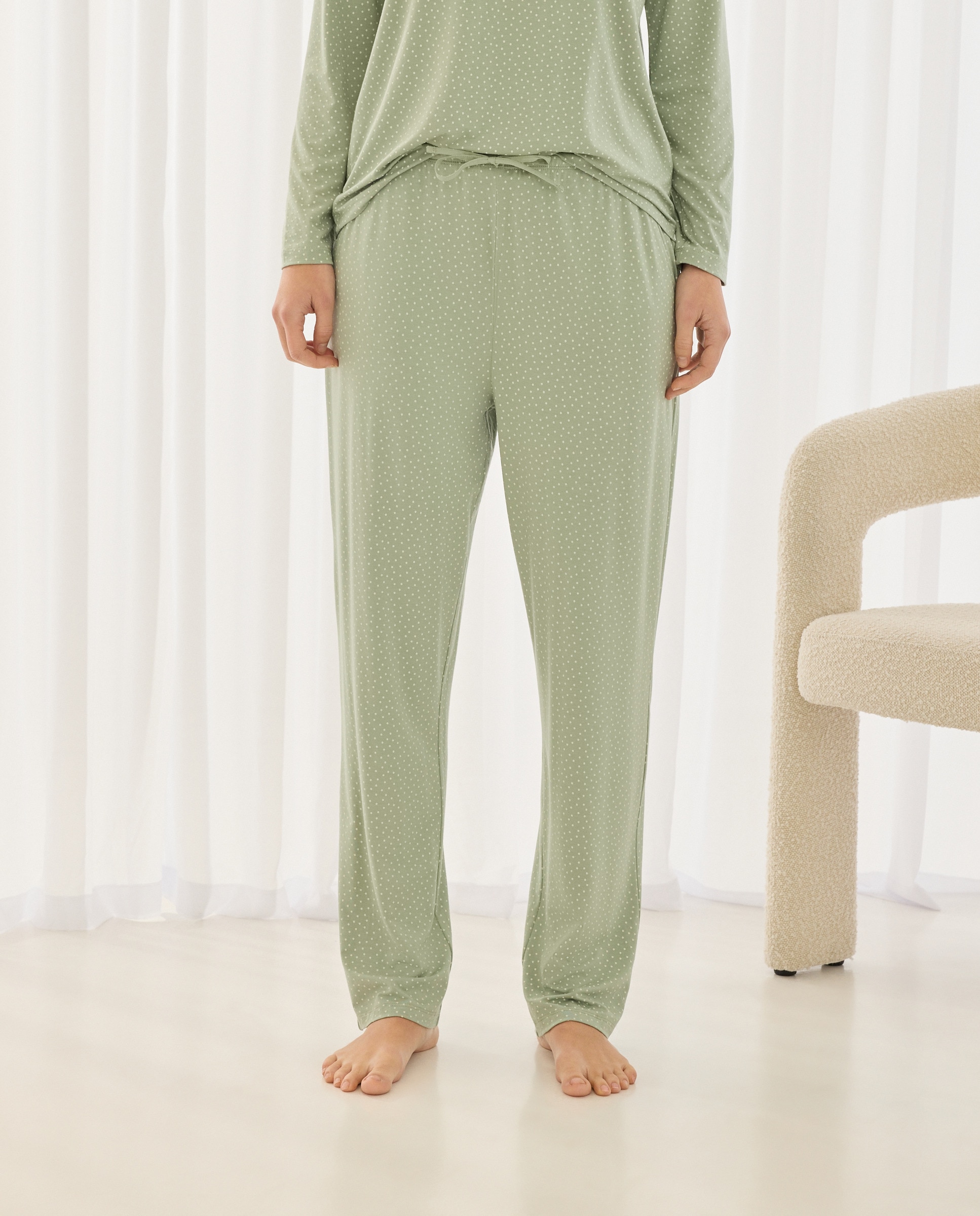 Calças de Viscose Estampadas Verde-2