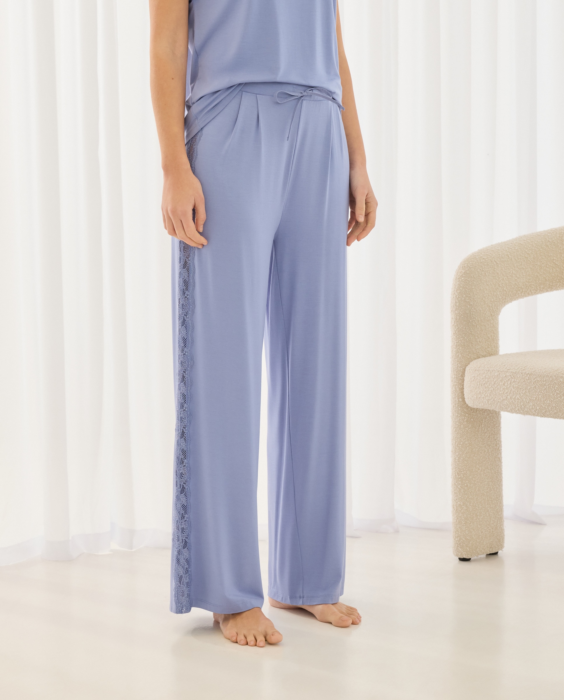 Calças de Viscose Lisas 400 Azul-2