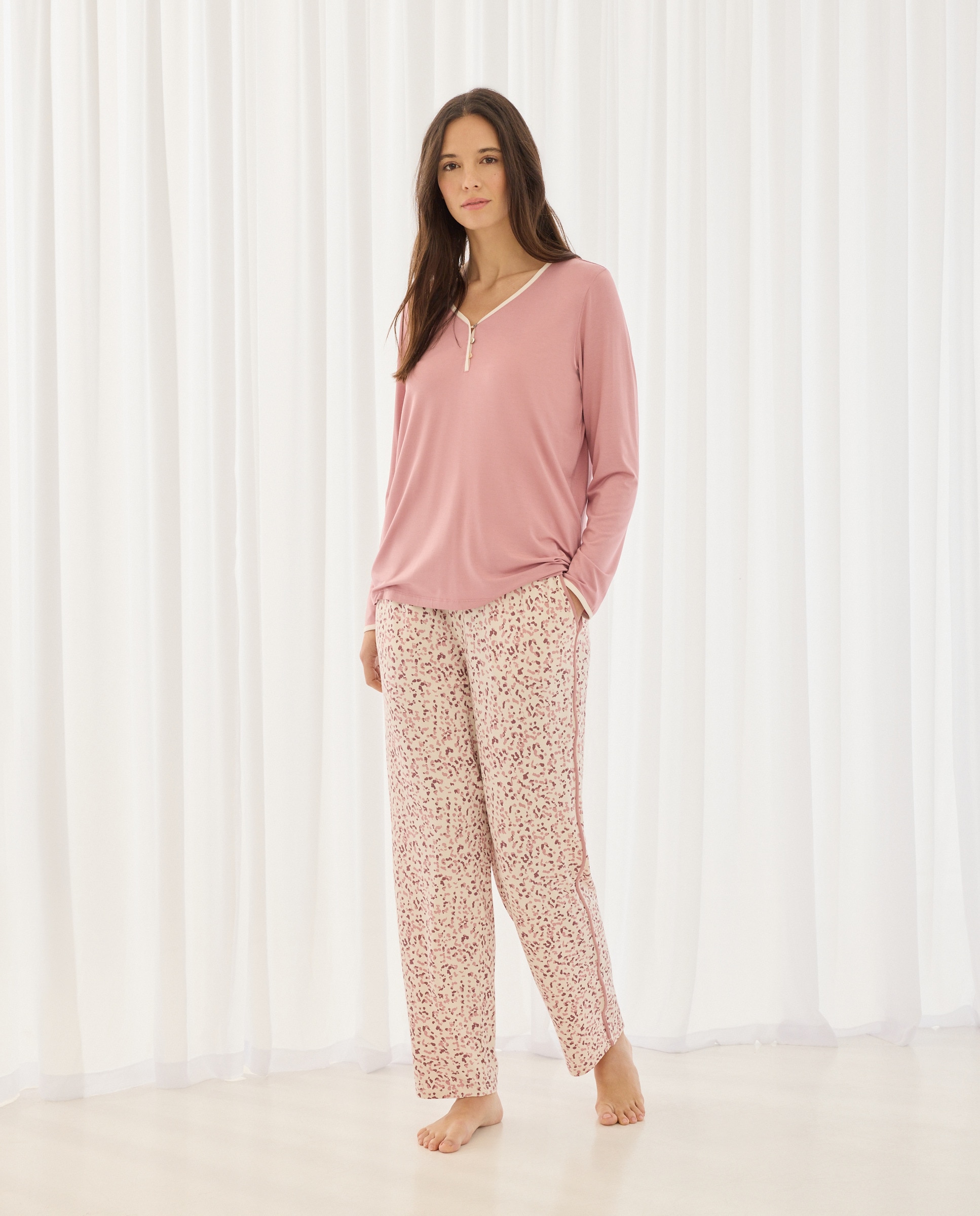 Calças de Pijama com Estampado Floral Branco-1