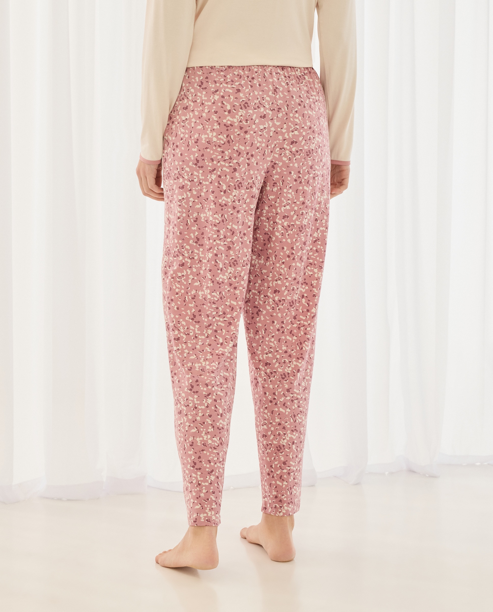 Calças de Pijama com Estampado Floral Rosa-3