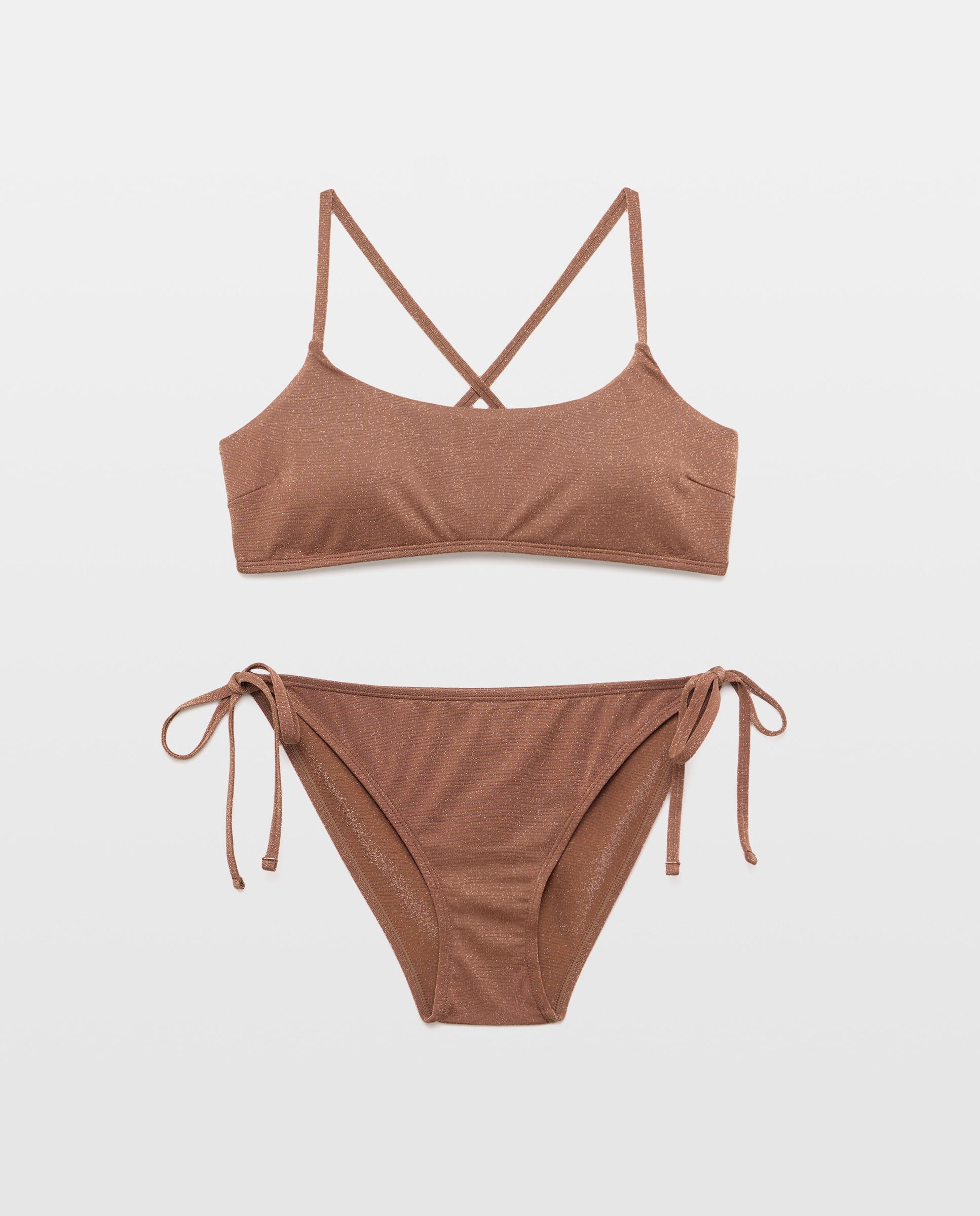 Bikini mujer tirante fino cruzado lurex Marrón-4