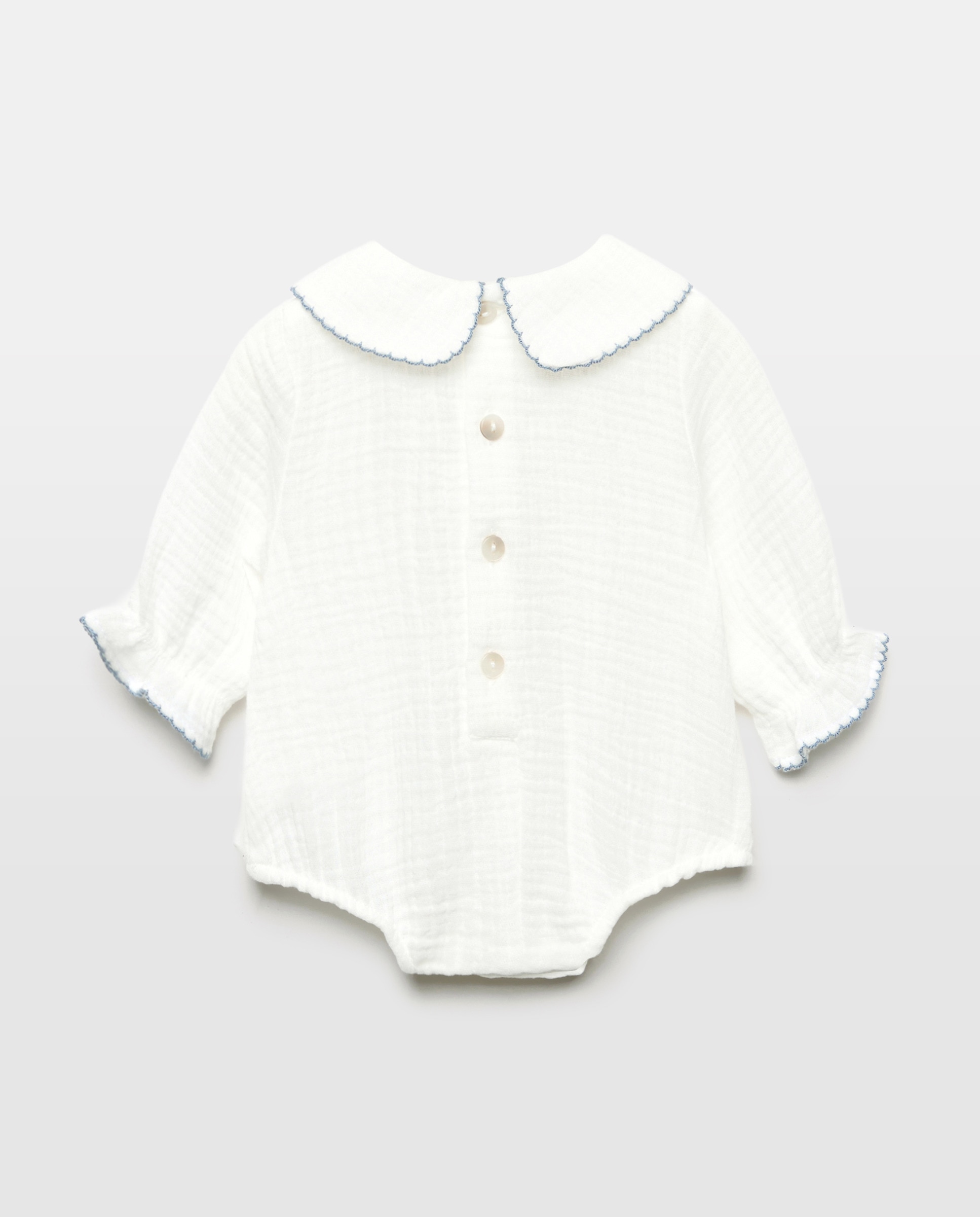 Body de Bebé com Manga Comprida e Frutas Bordadas à Mão Branco-2