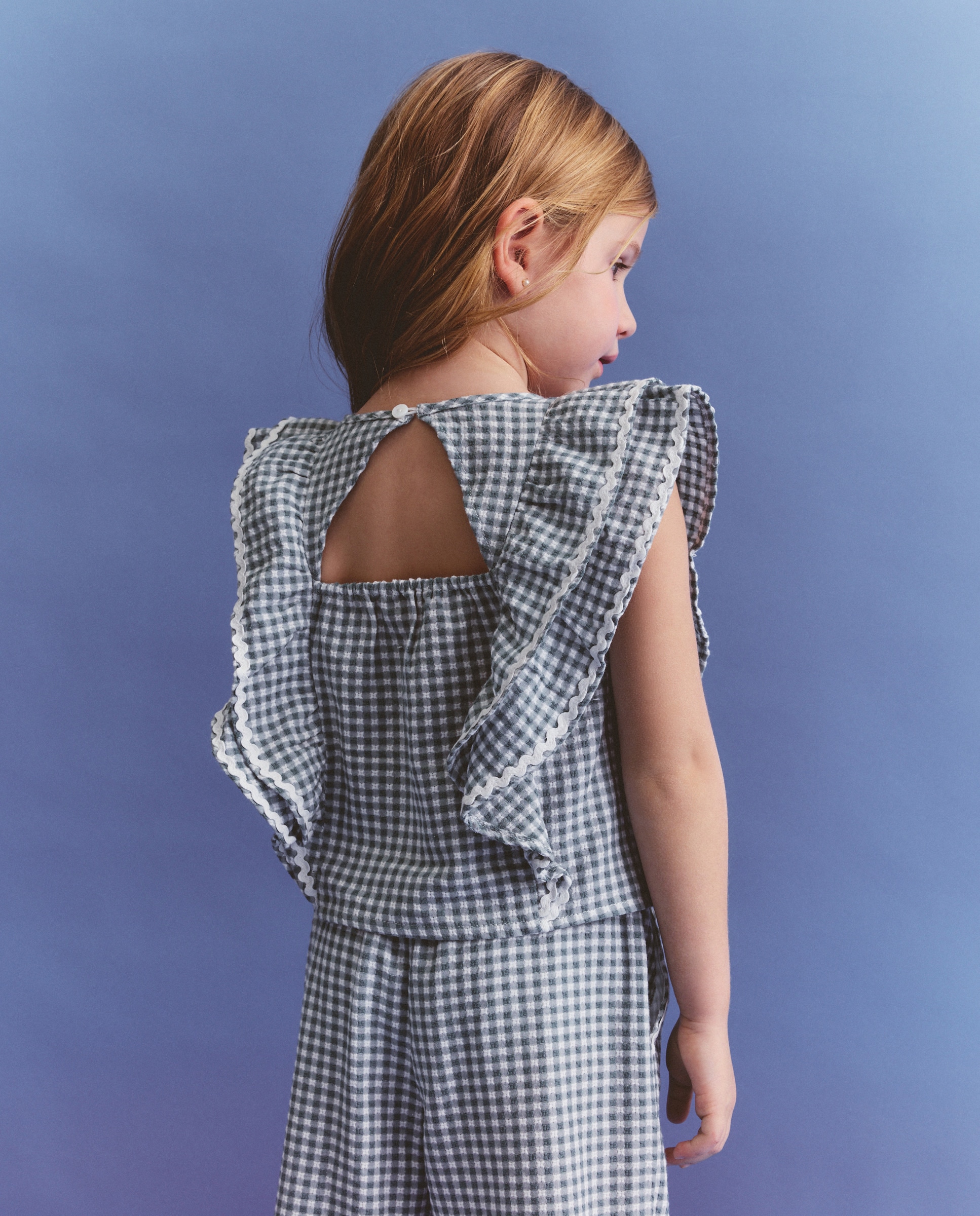 Blusa Vichy sem Mangas Verde-3