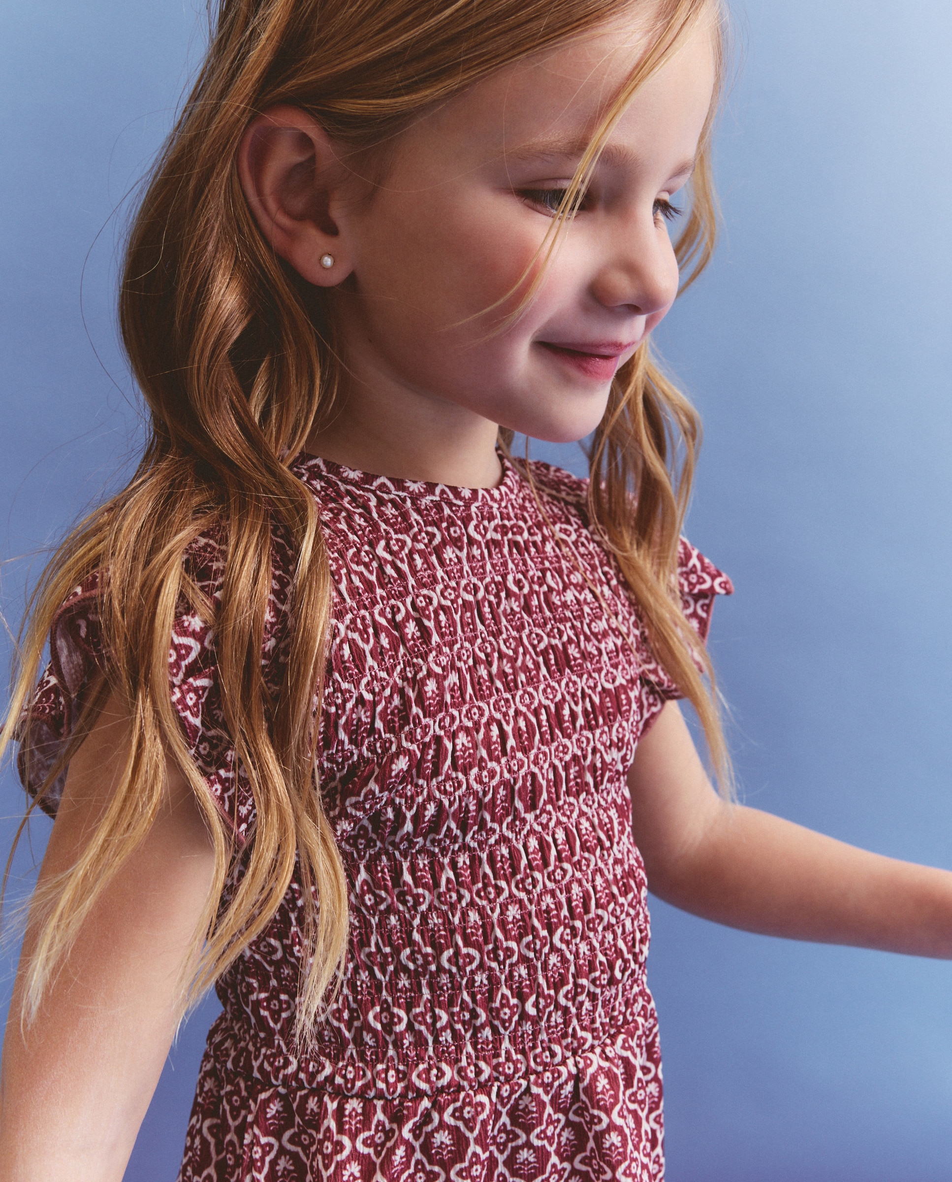 Vestido Circular de Manga Curta com Elásticos e All Over Print Vermelho-4