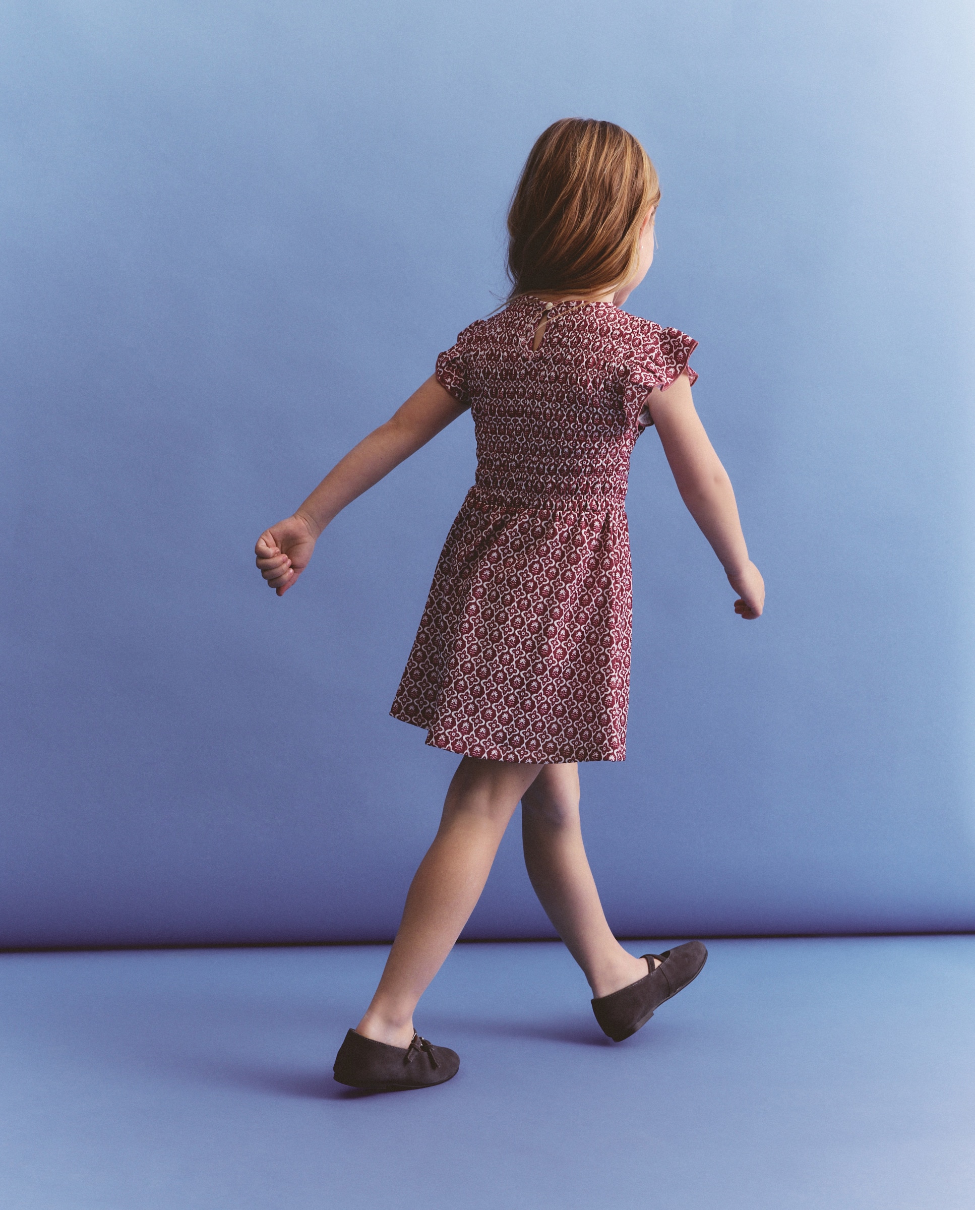 Vestido Circular de Manga Curta com Elásticos e All Over Print Vermelho-3