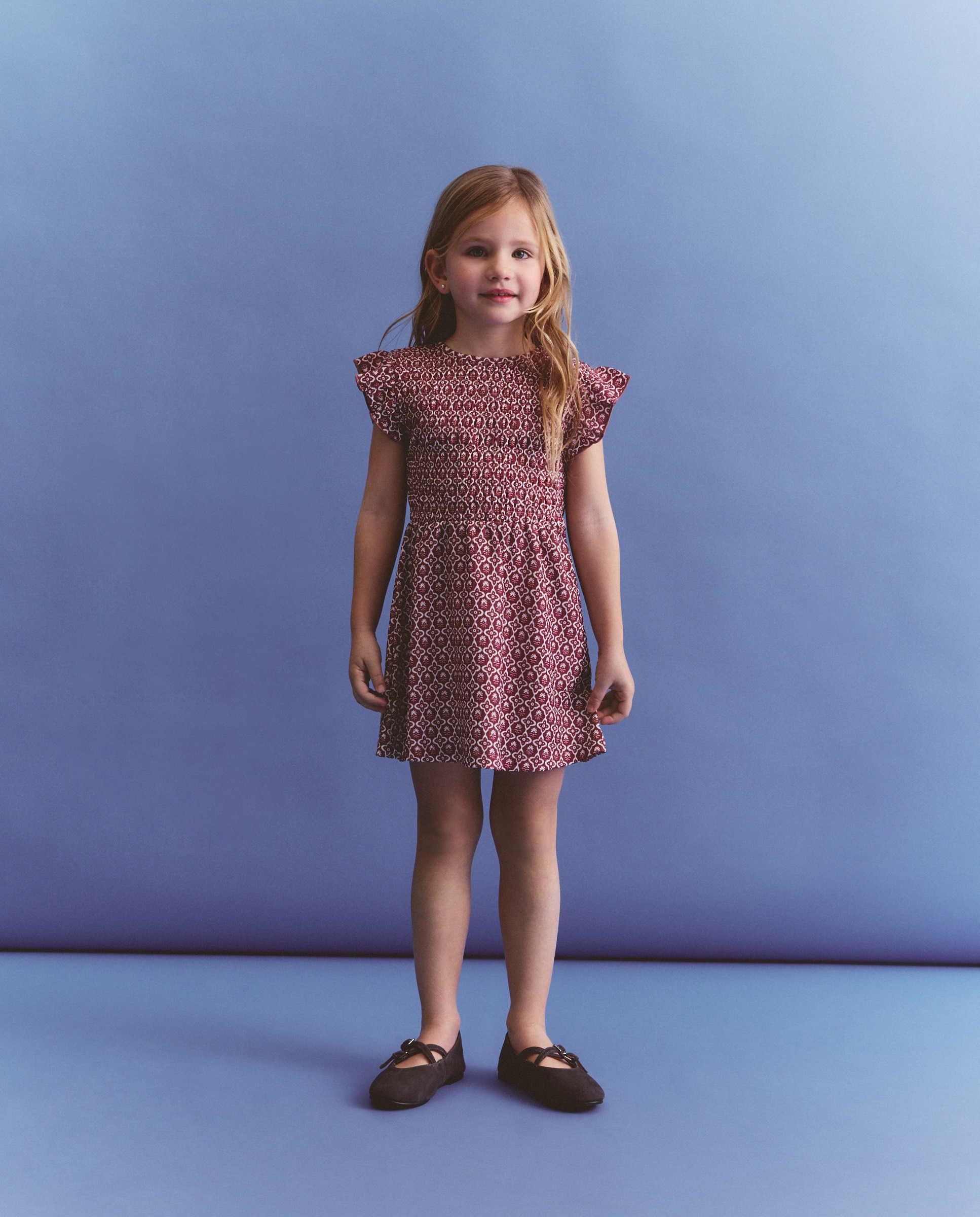 Vestido Circular de Manga Curta com Elásticos e All Over Print Vermelho-2