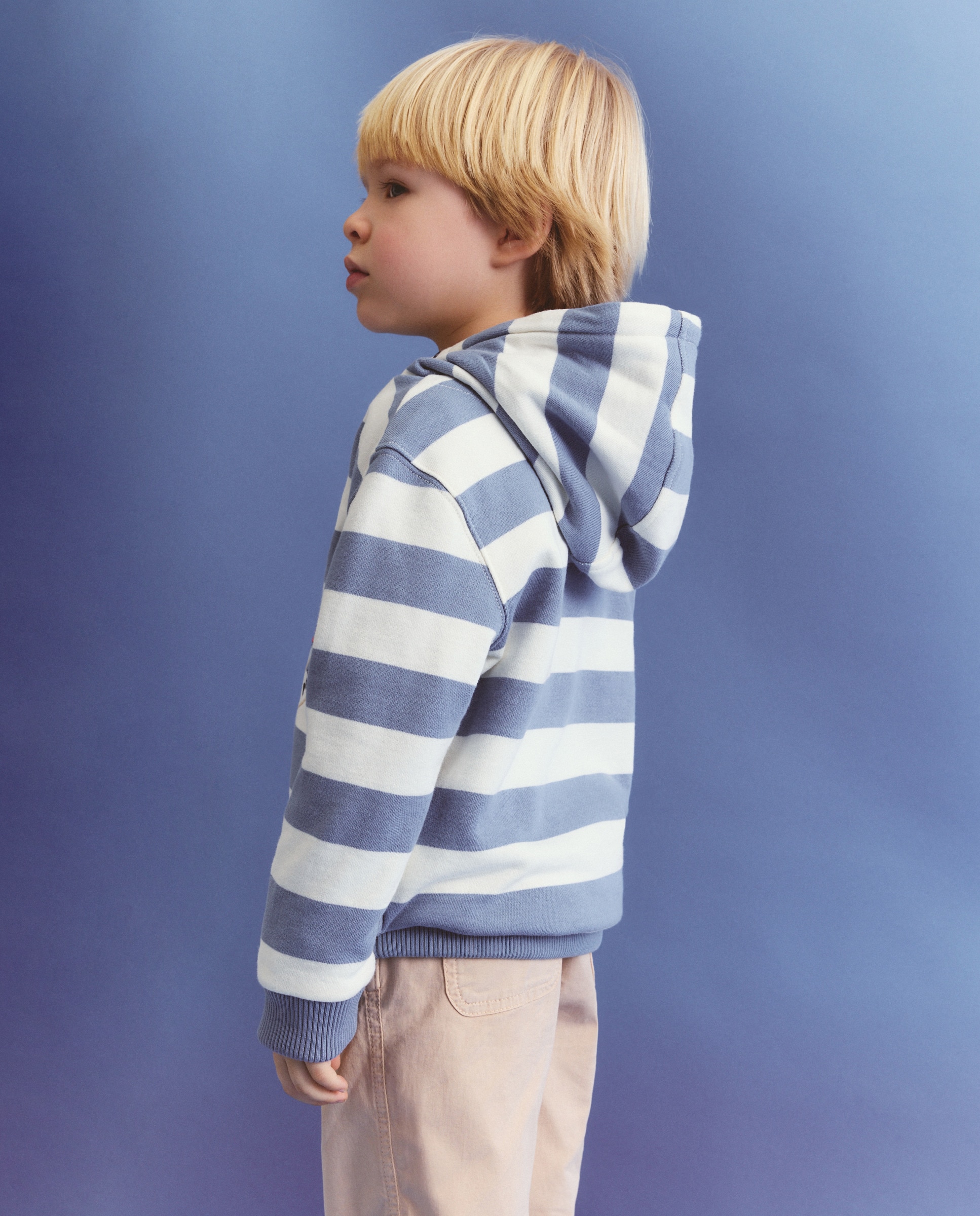 Sweatshirt Fechada com Capuz Waffle, Risca Tecida e Desenho à Frente Coconut El Corte Inglés Azul-3
