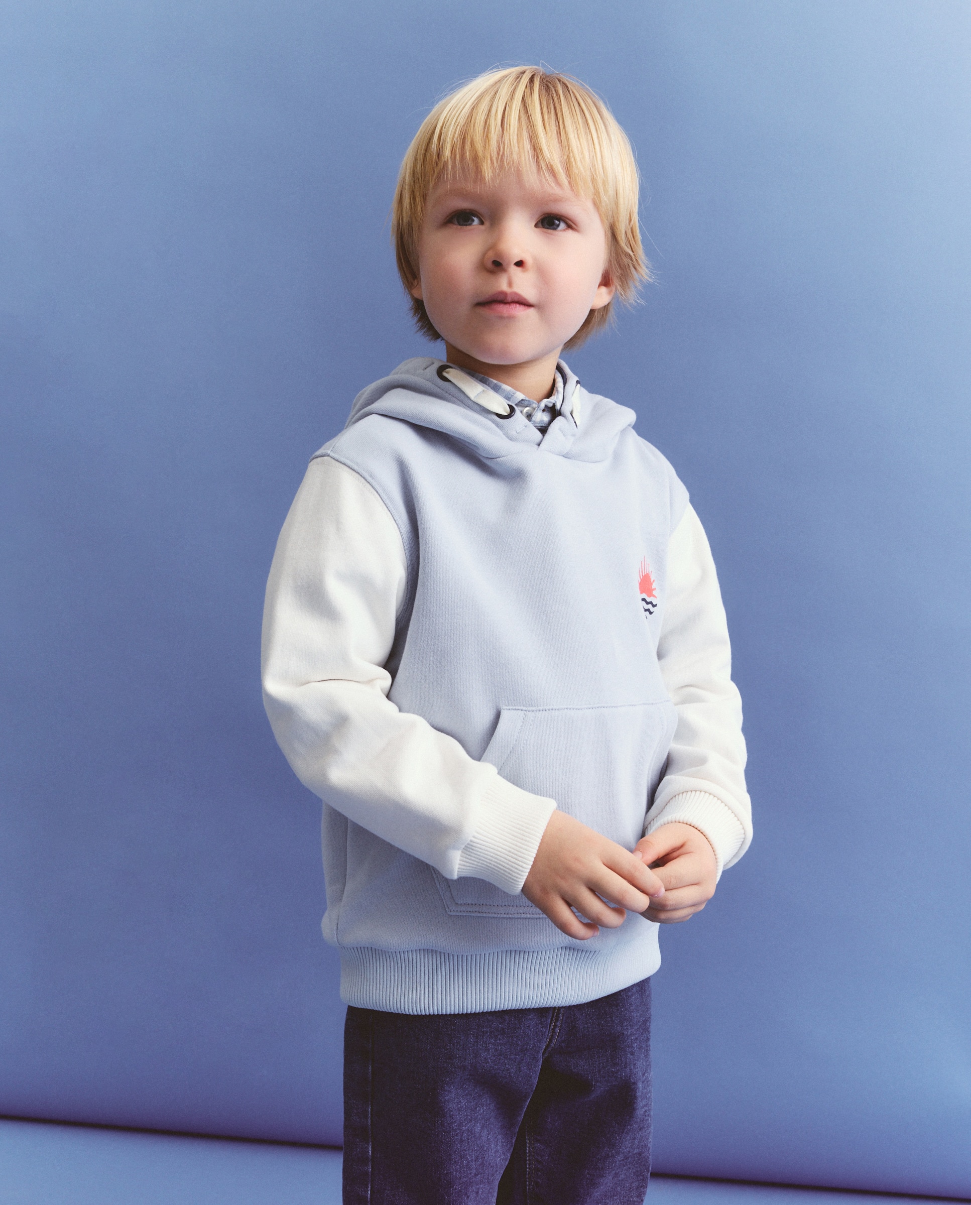 Sweatshirt com Capuz Waffle e Cortes Bicolor Multicolor-1