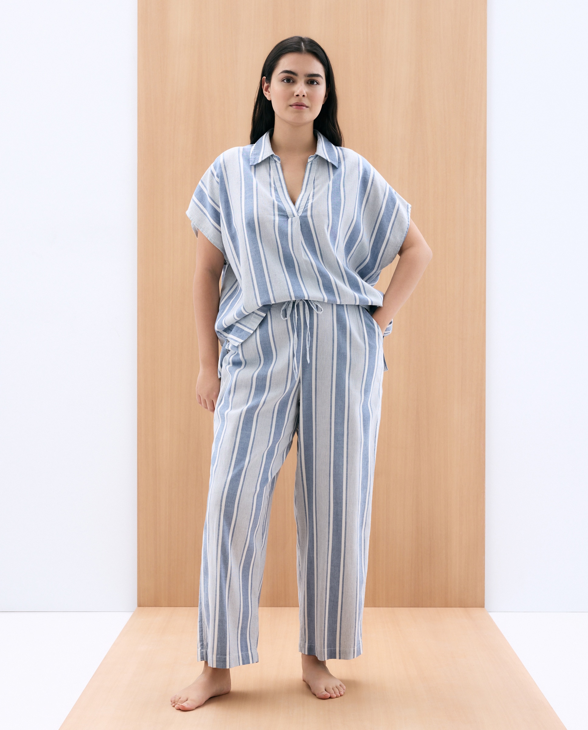 Calças de Pijama às Riscas Azul-1