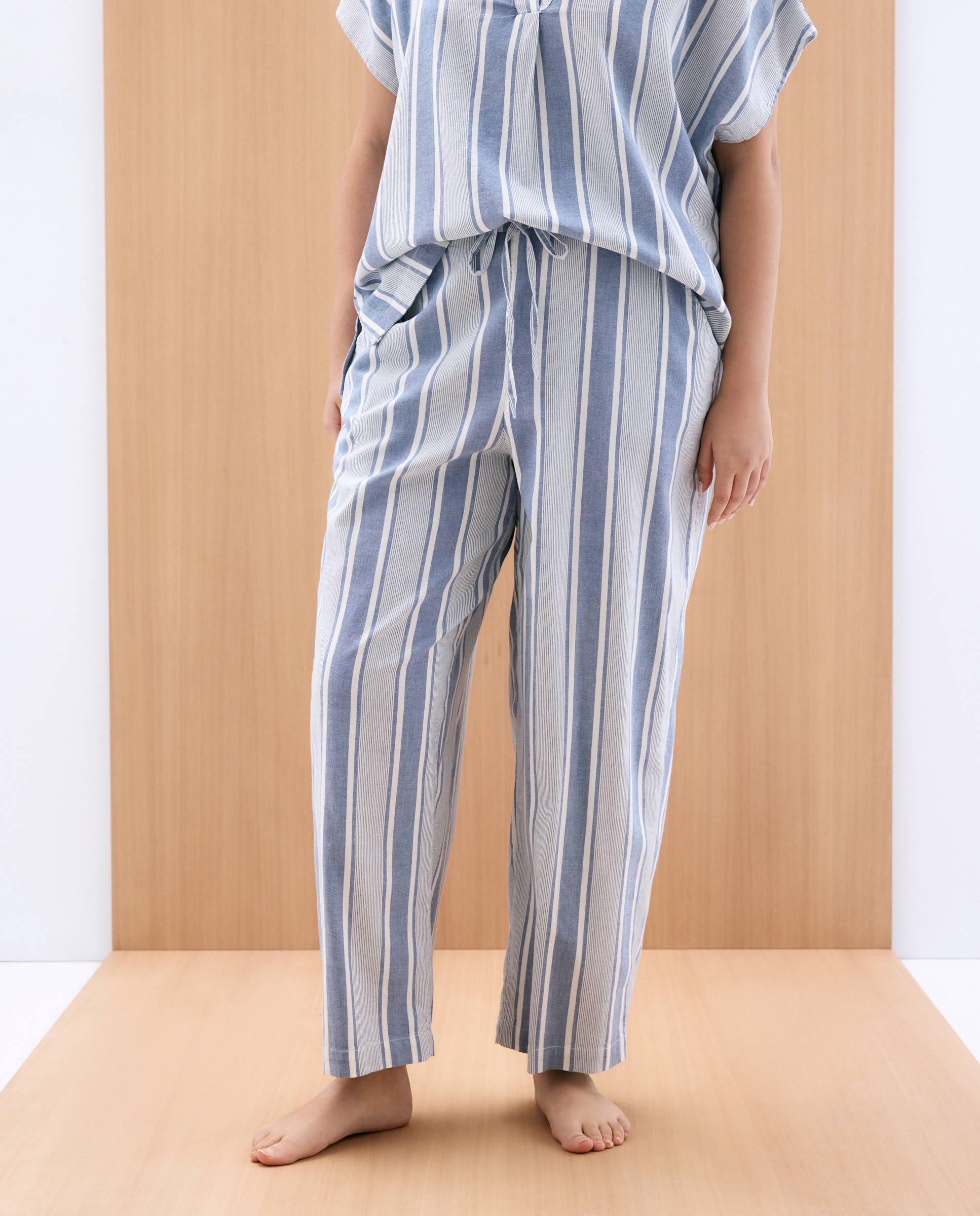 Calças de Pijama às Riscas Azul-2