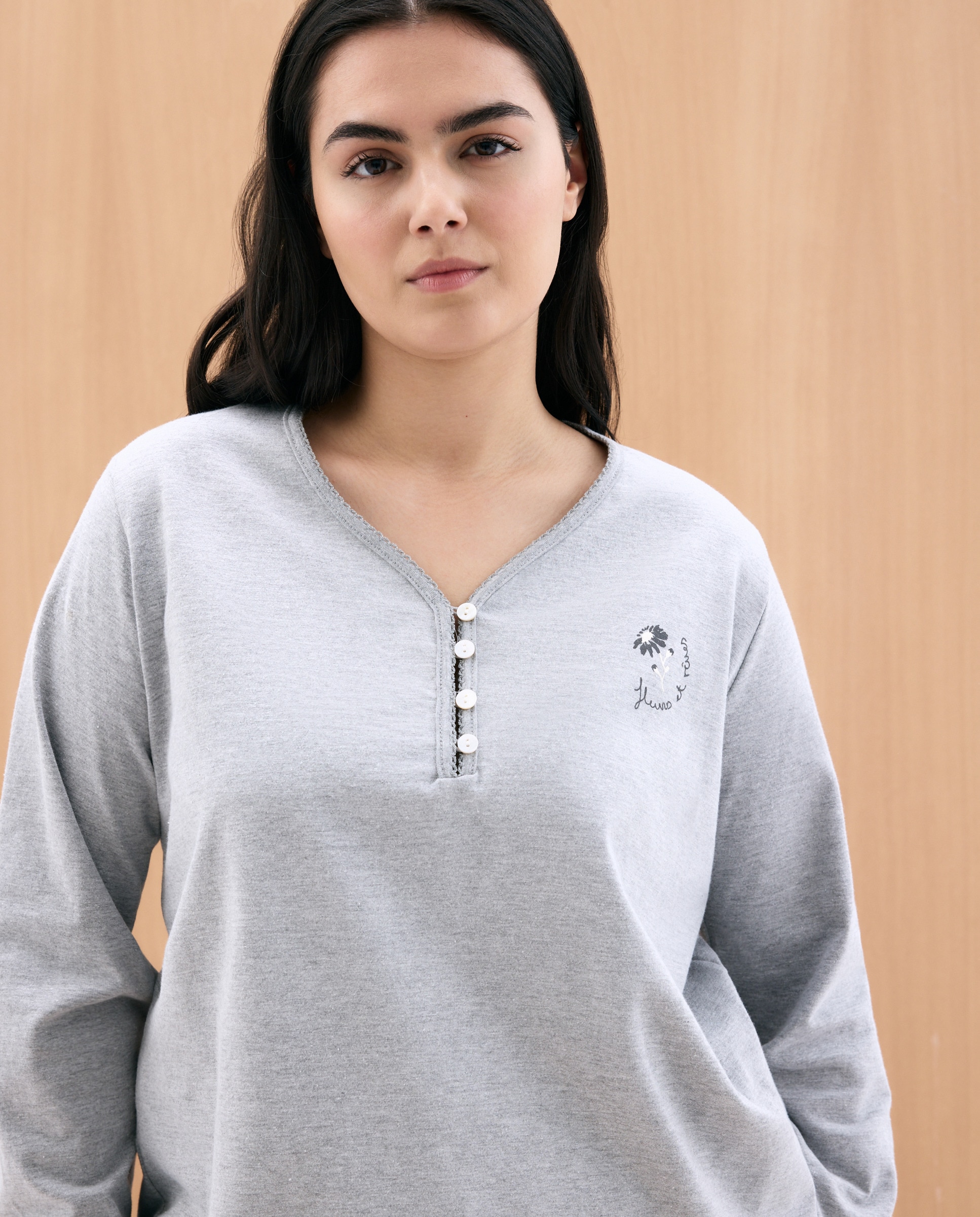 Pijama com T-shirt Estampada e Calças com Estampado Floral Branco-2