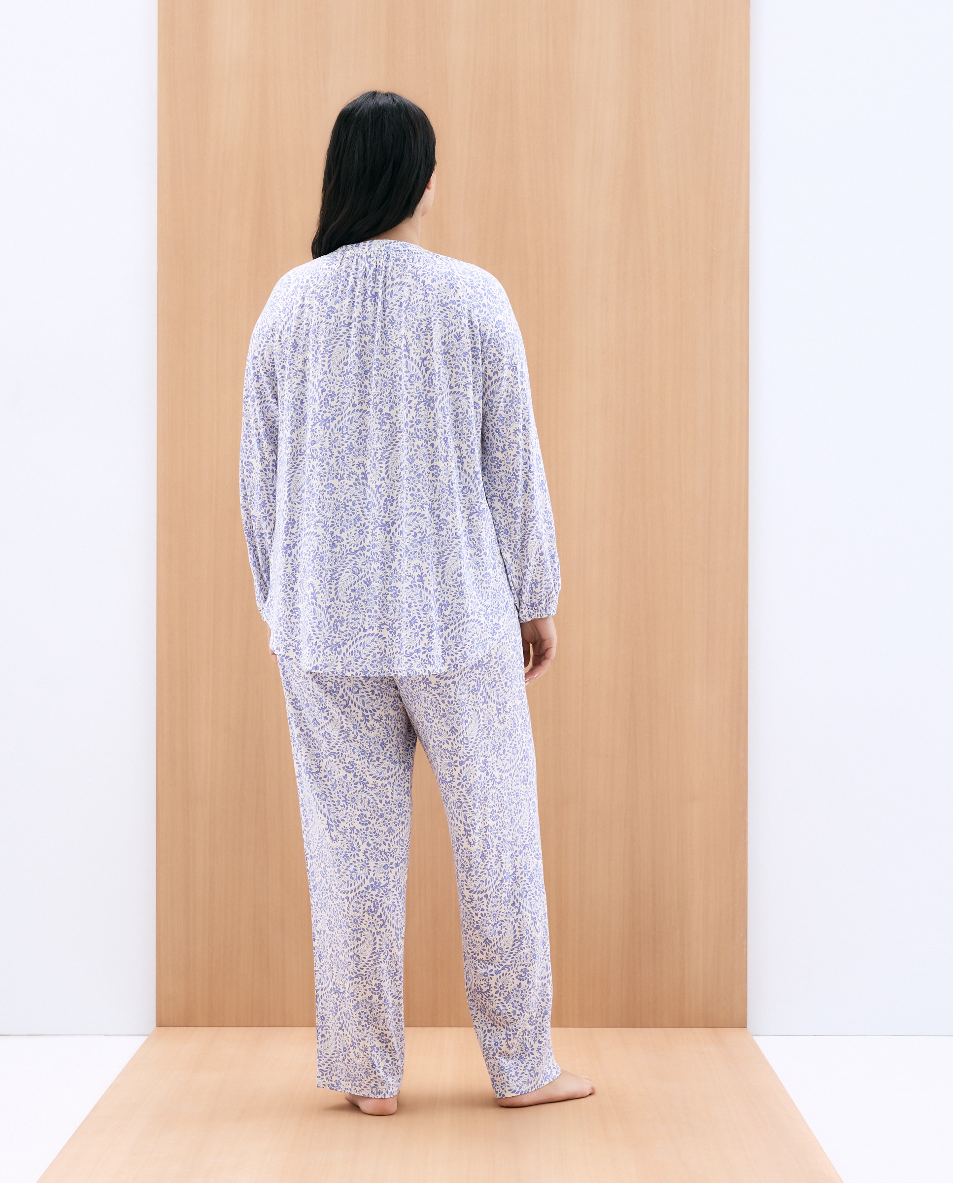 Pijama Comprido Estampado com Manga 3/4 Azul-3