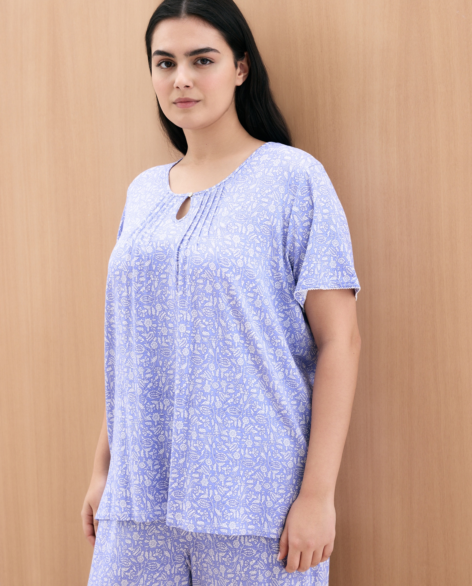 Pijama Comprido Estampado com Manga Curta Azul-2