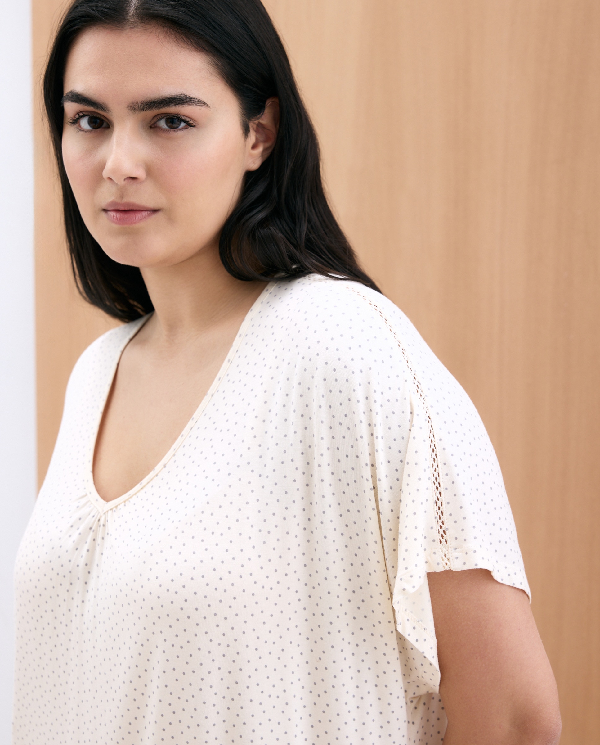 Camisa de Dormir com Folho na Parte Inferior Branco-2