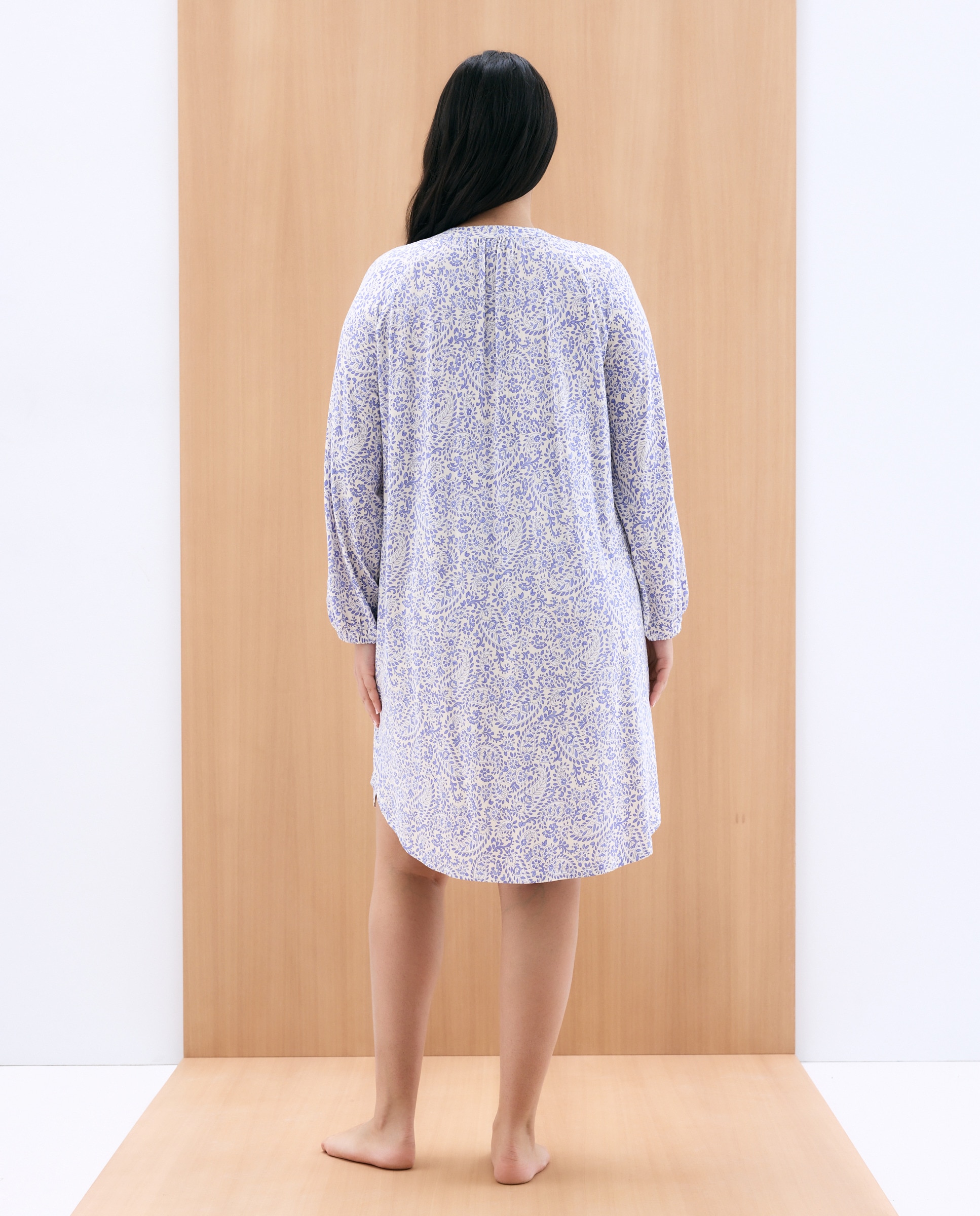 Camisa de Dormir Curta Estampada com Manga 3/4 Azul-3
