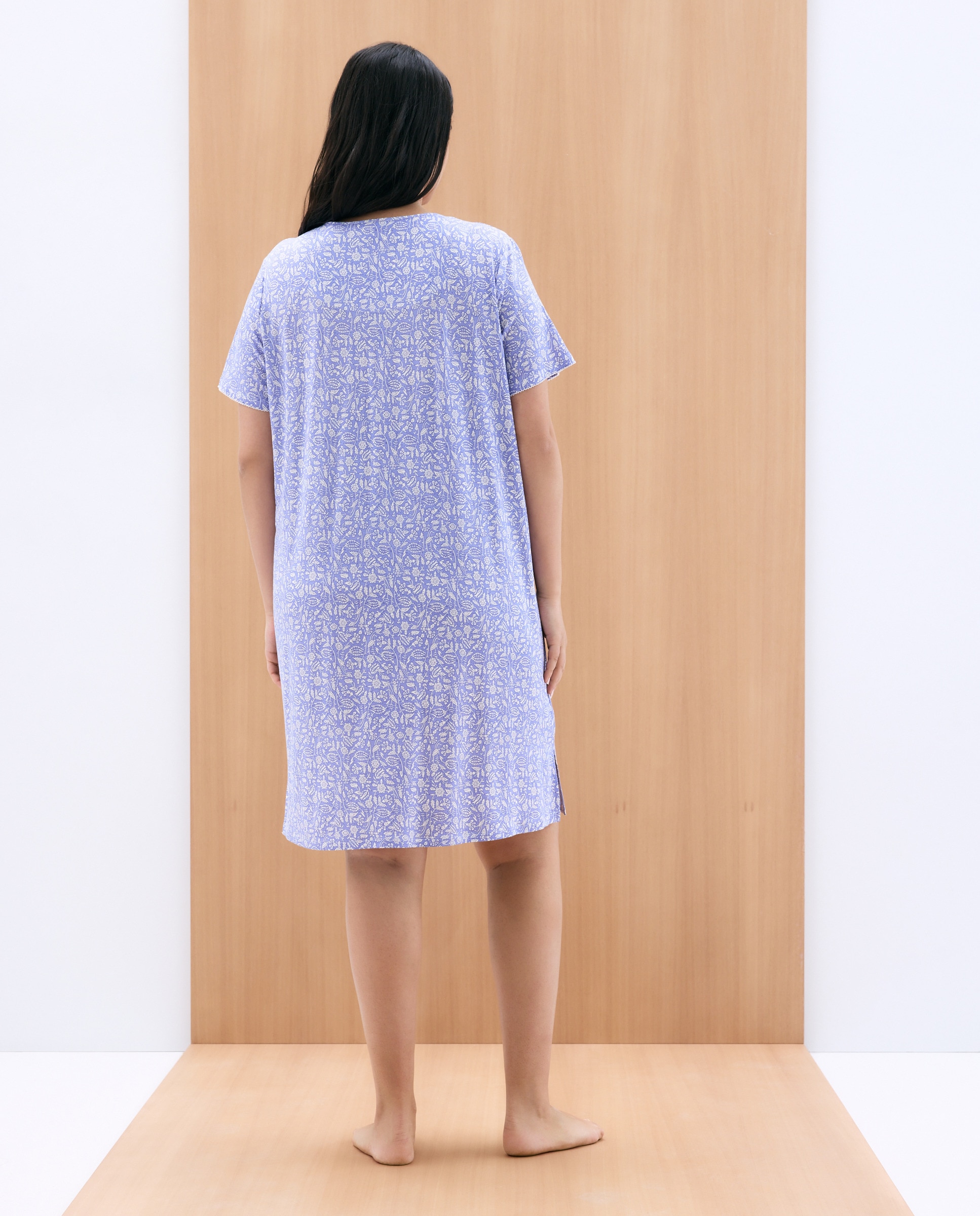 Camisa de dormir curta estampada Azul-3