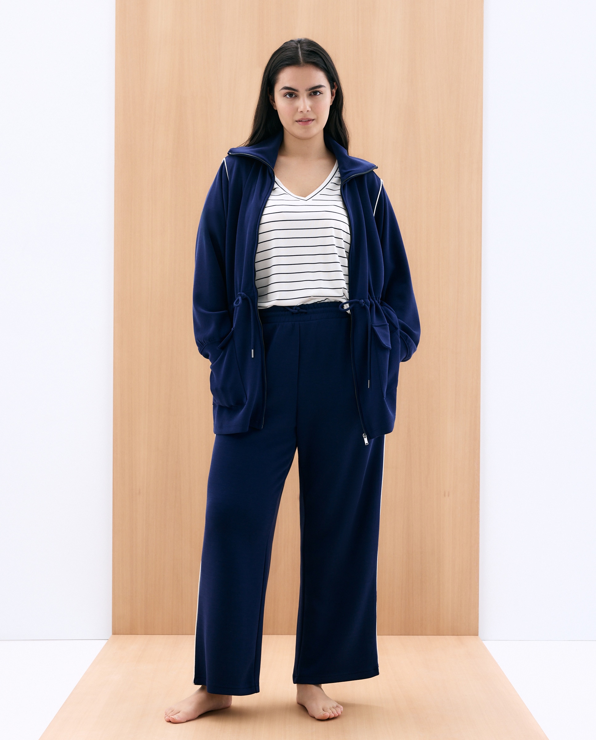 Casaco com Fecho de Correr e Cinto Azul-marinho-2