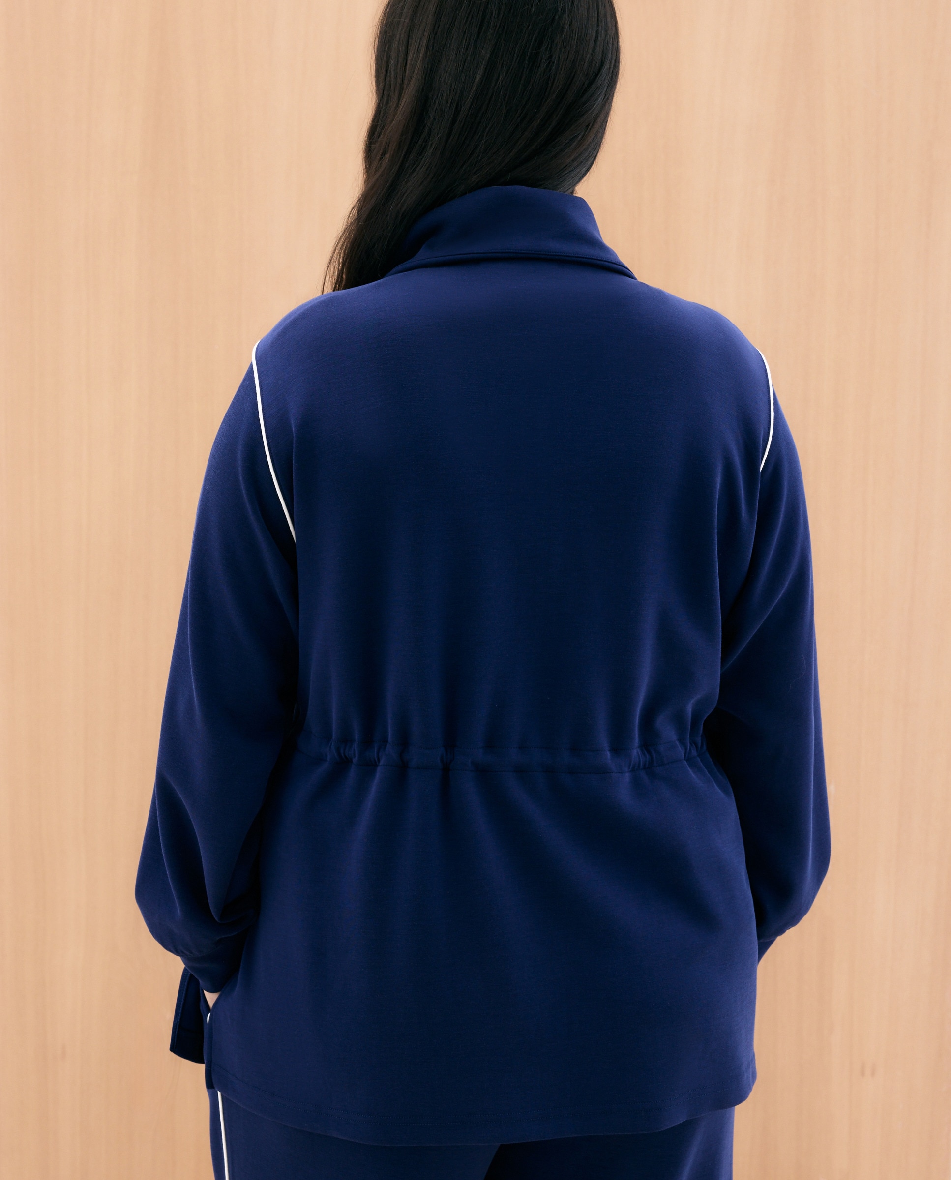 Casaco com Fecho de Correr e Cinto Azul-marinho-3