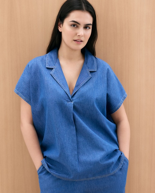 Imagem 0 de Camisa de Tencel com Decote em Bico