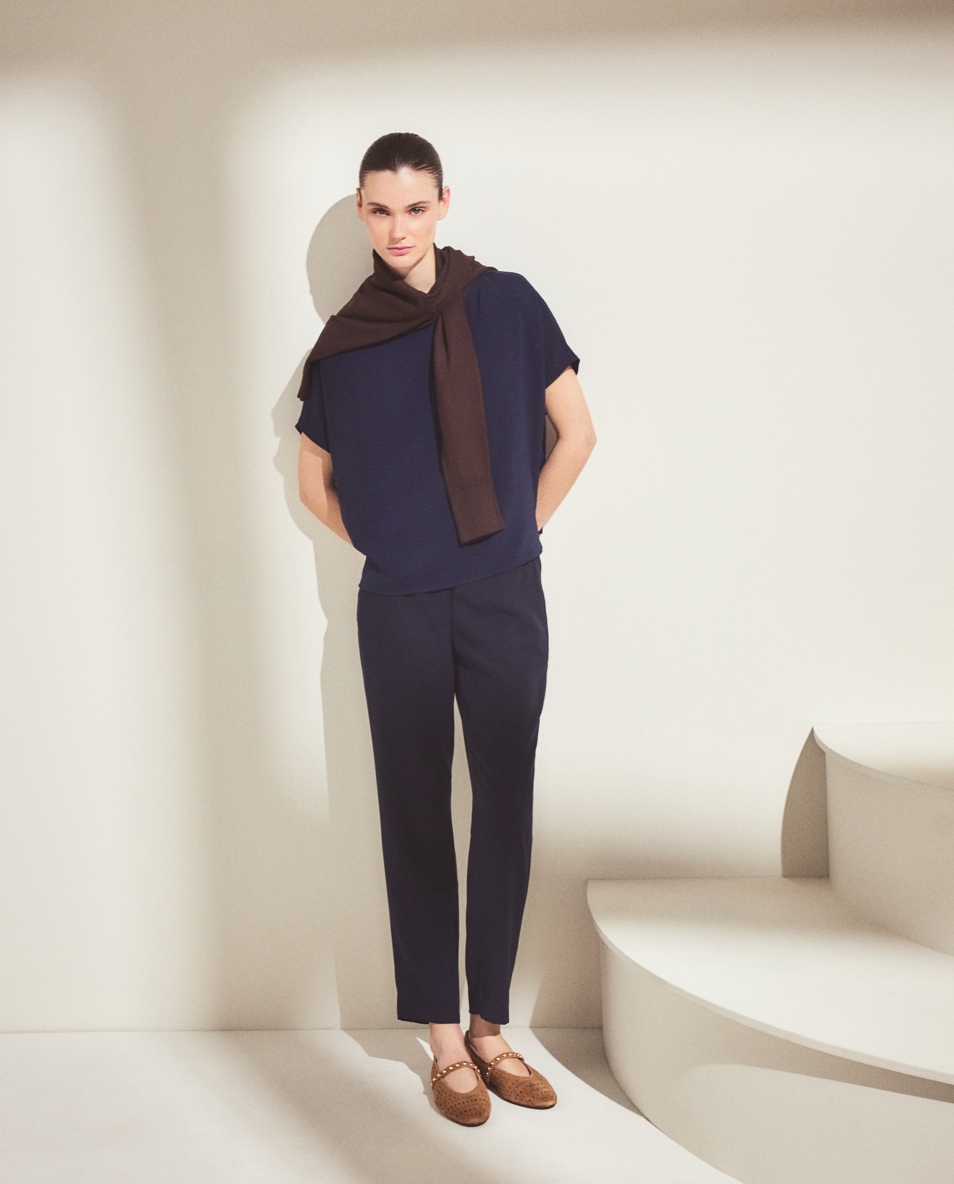Calças semi skinny com bolsos Azul-marinho-1