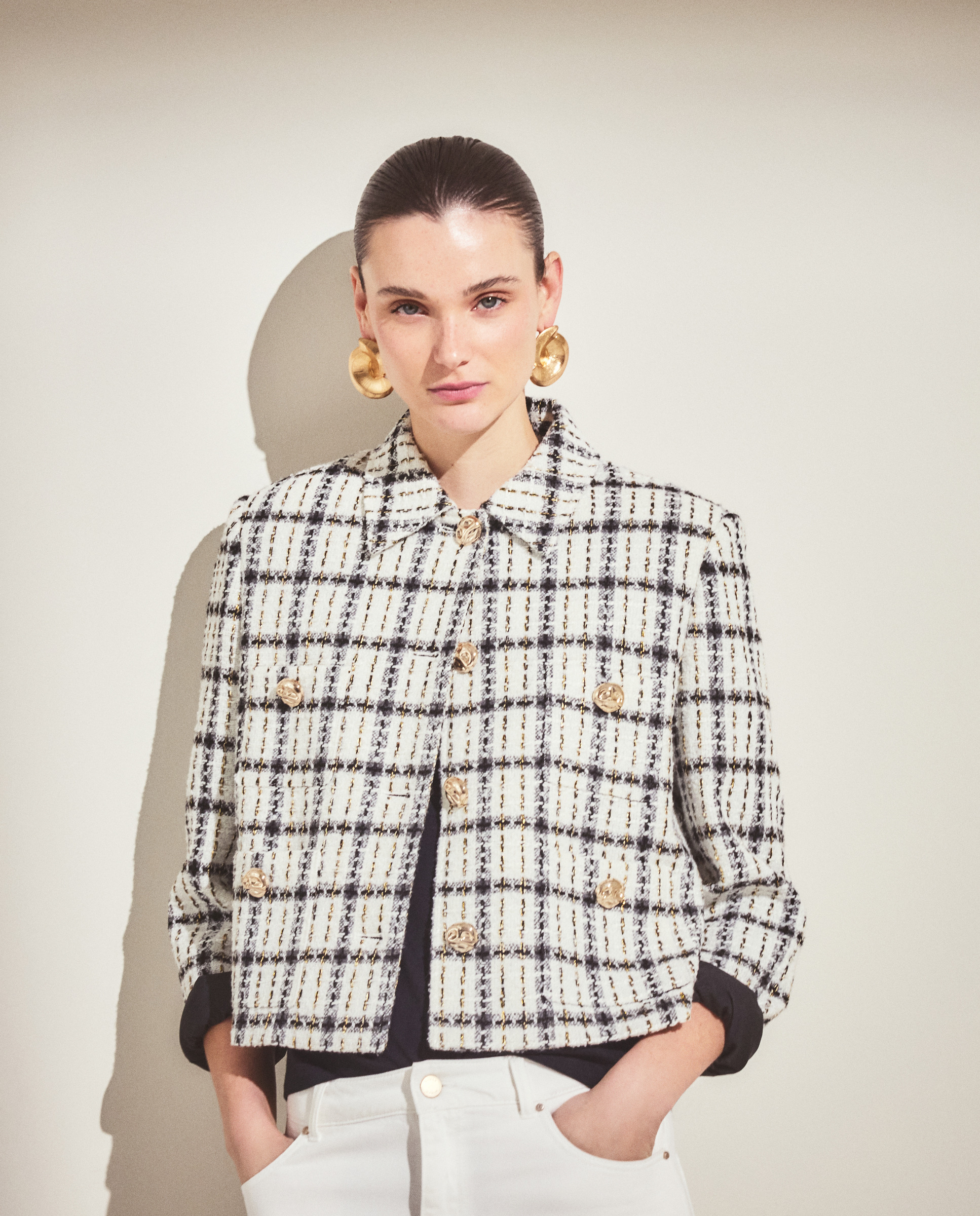 Casaco tweed com fantasia 120 Cru-1