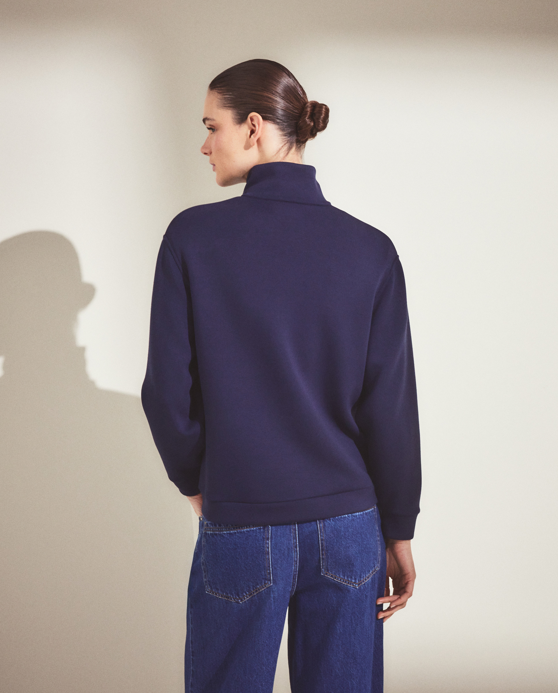 Sweatshirt Clássica Aberta de Cupro Azul-marinho-4